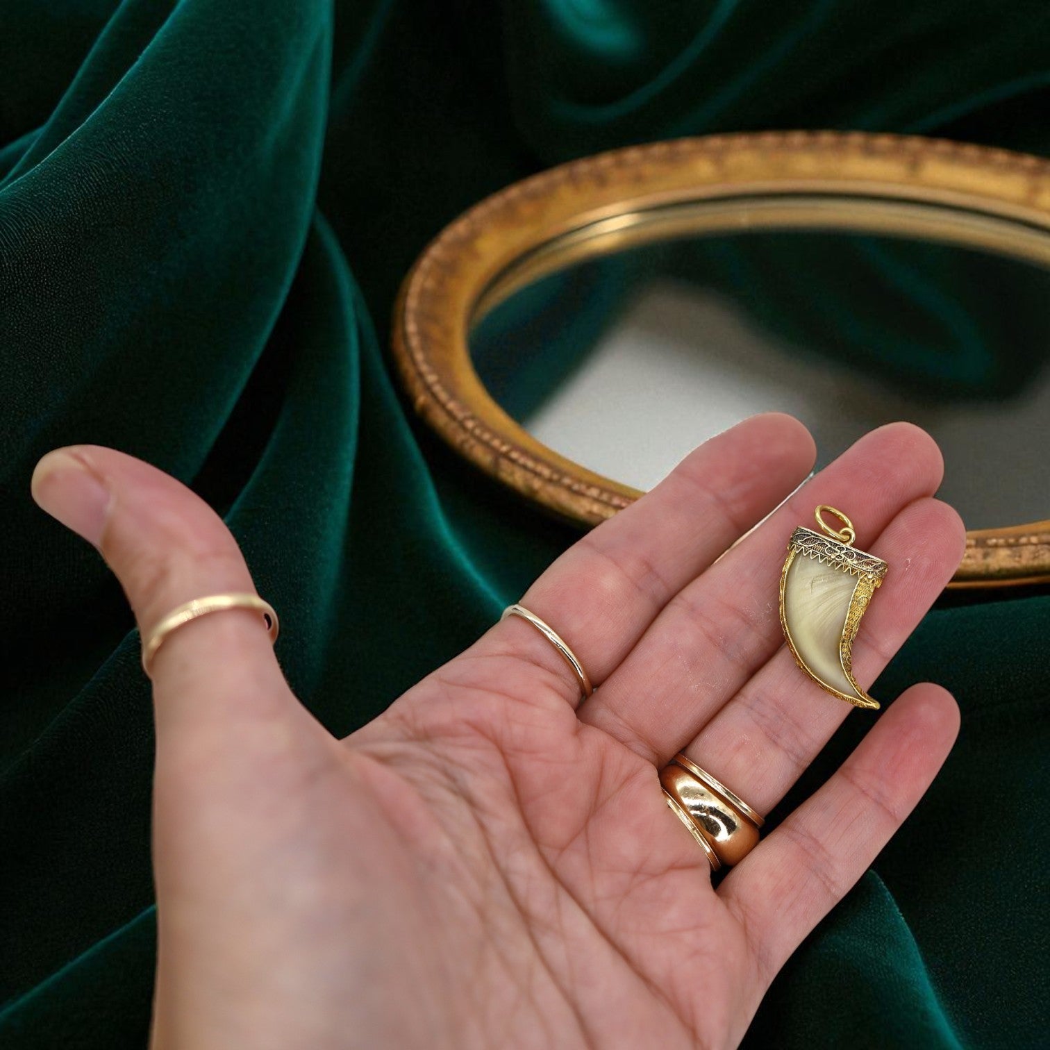 Antique Tiger’s Claw Pendant in 20k Gold with Cannetille Detail (c. Victorian British Raj) - Petra Star