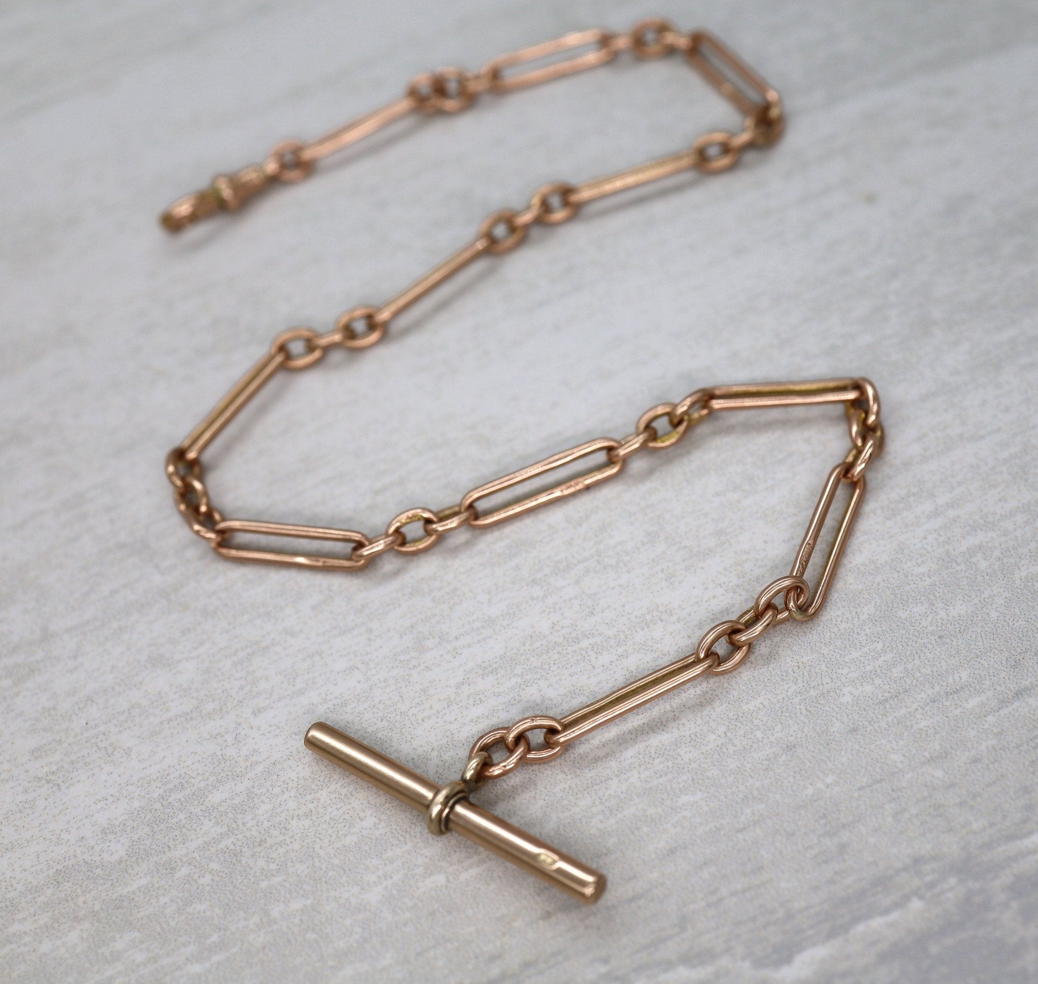 Antique Trombone Link Belcher Chain Hallmarked 9k Links 15" - Petra Star