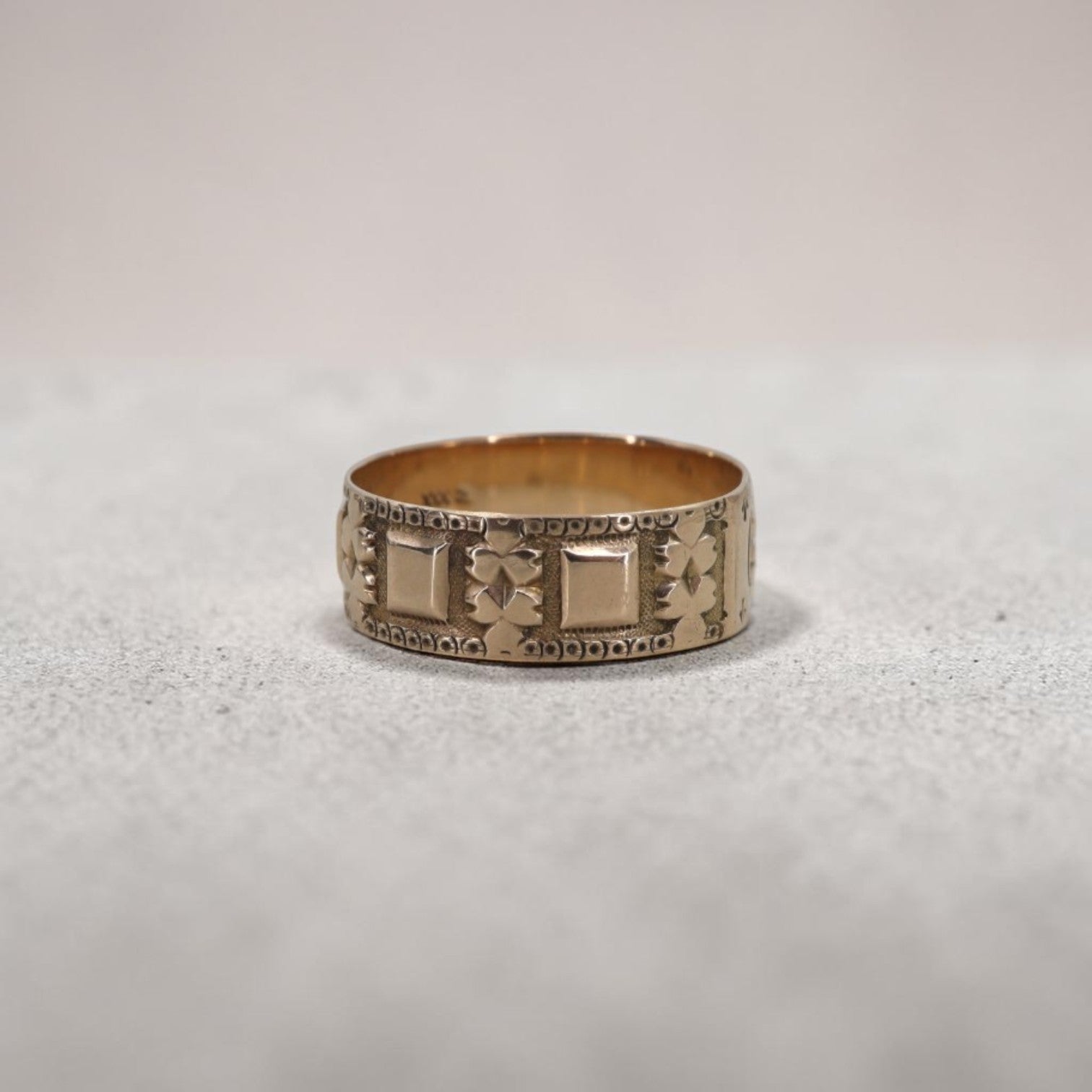Antique Victorian 10K Gold Cigar Band Ring | J.R. Wood & Sons | Floral Engraved Wedding Band | Petra Star - Petra Star