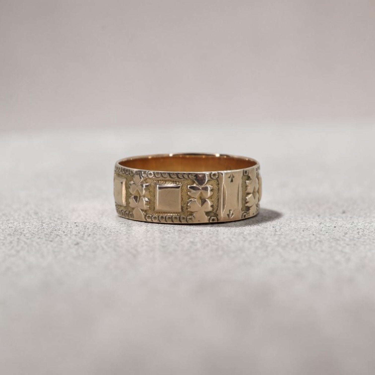 Antique Victorian 10K Gold Cigar Band Ring | J.R. Wood & Sons | Floral Engraved Wedding Band | Petra Star - Petra Star