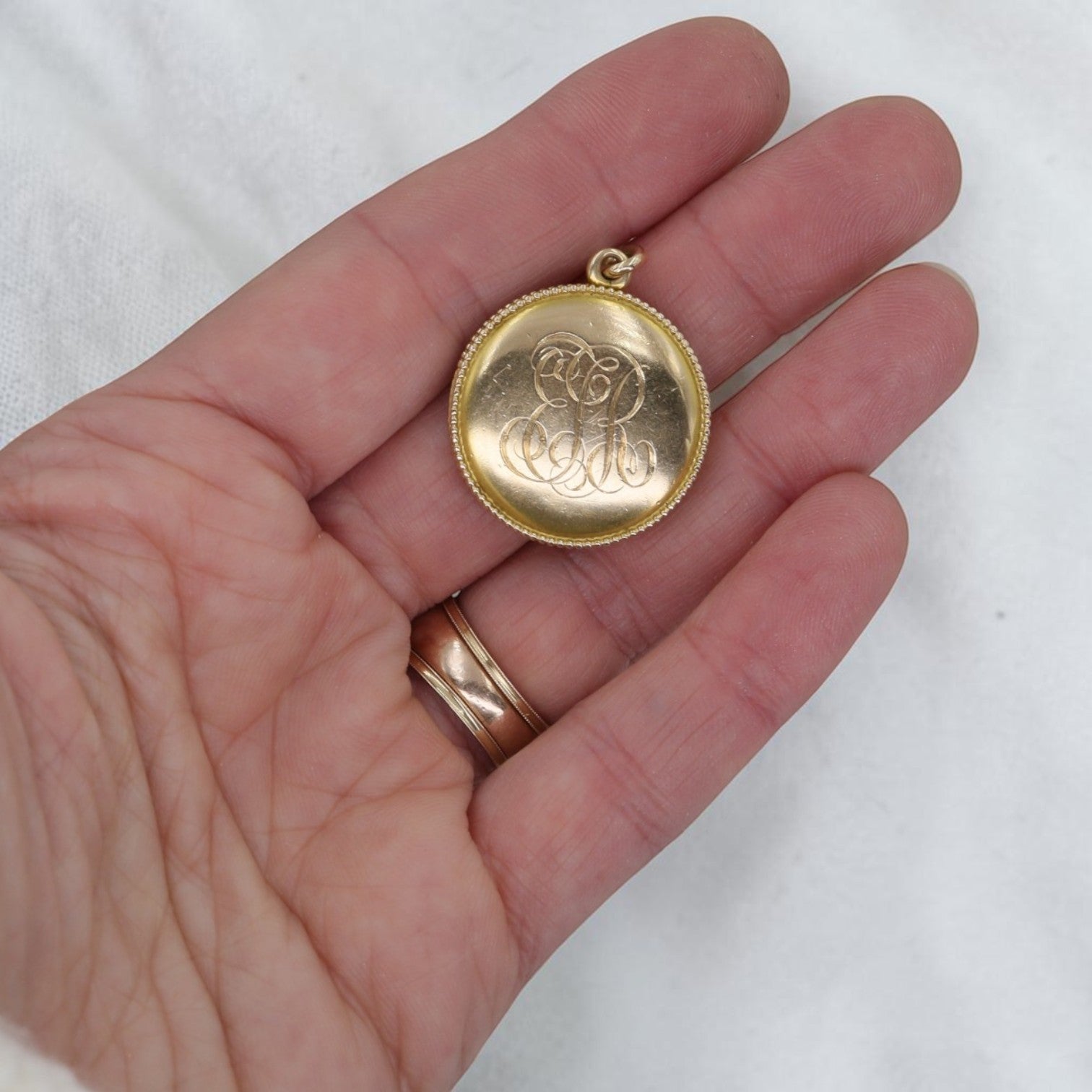 Antique Victorian 14k Gold Locket | Coin Edge | Engraved Monogram EJR | Petra Star - Petra Star