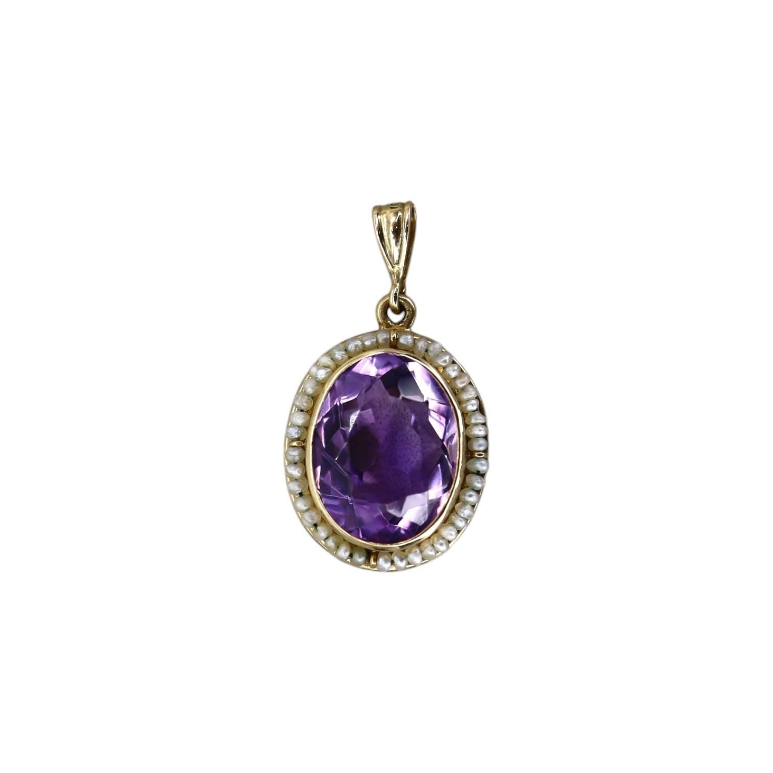 Antique Victorian Amethyst & Pearl Pendant 10k Gold - Petra Star