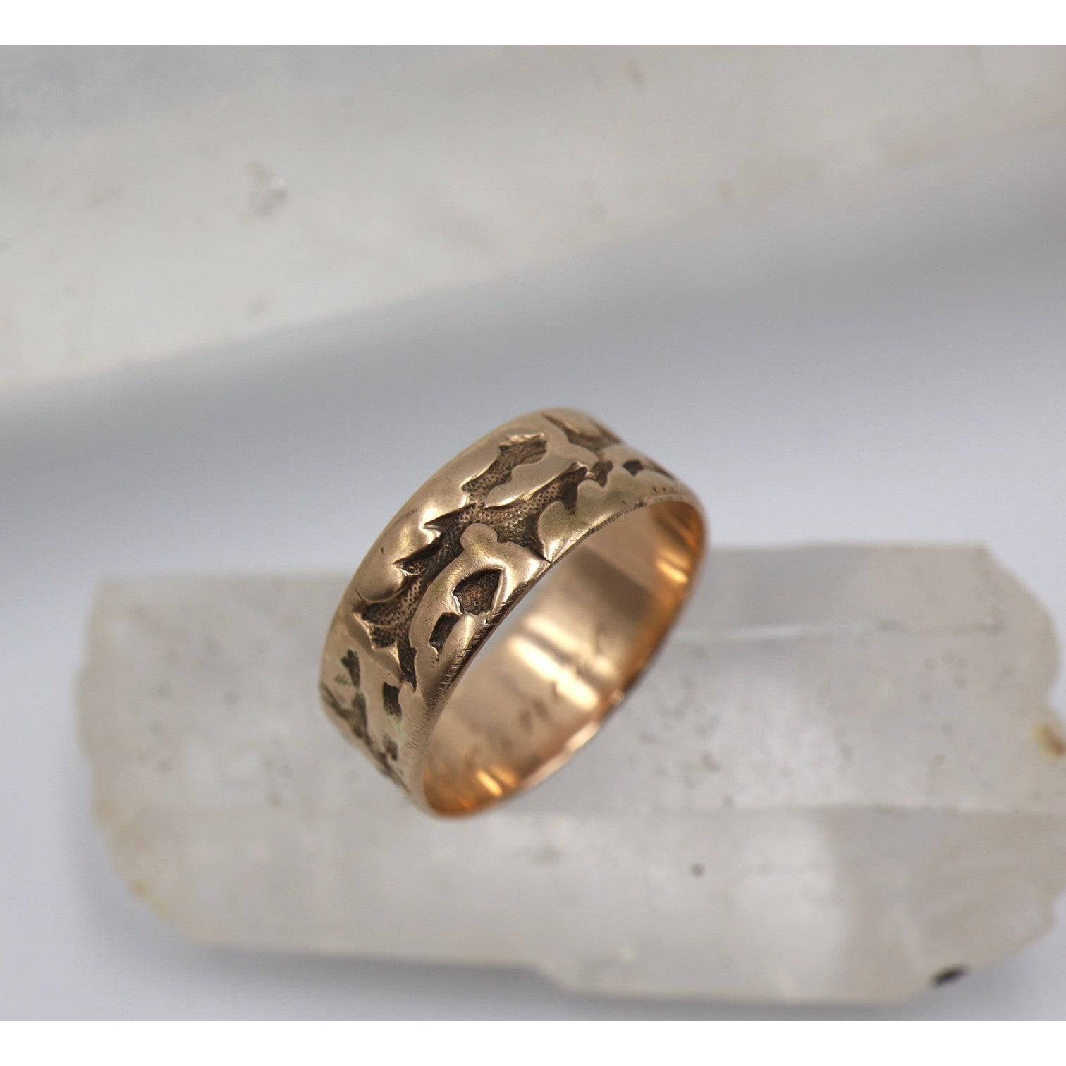 Antique Victorian Band 9K Pink Gold Cigar Band Size 6 - Petra Star