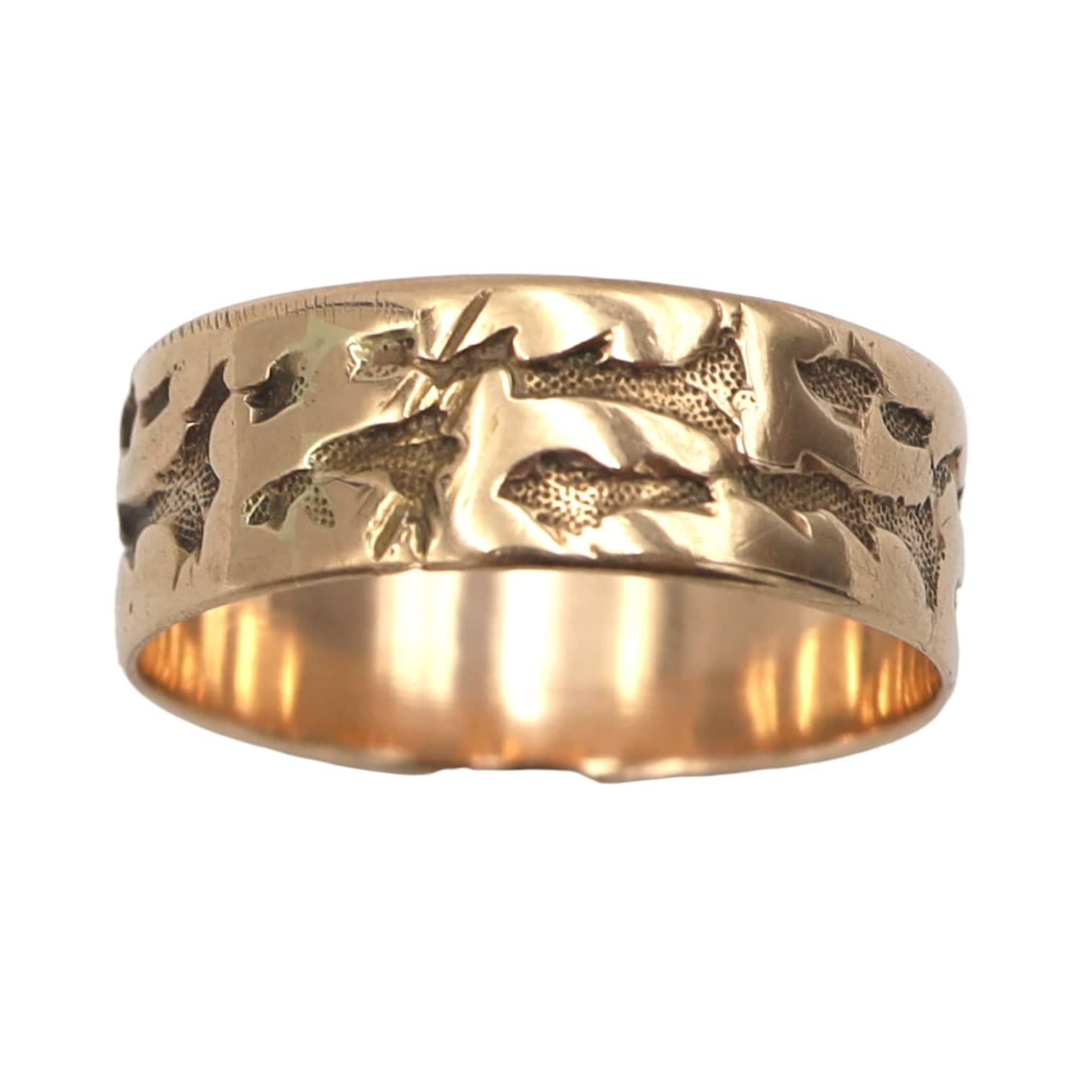 Antique Victorian Band 9K Pink Gold Cigar Band Size 6 - Petra Star