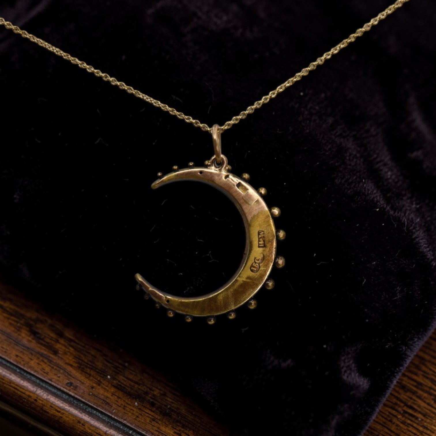 Antique Victorian Etruscan Revival Crescent Moon Pendant 15k Gold | Petra Star - Petra Star