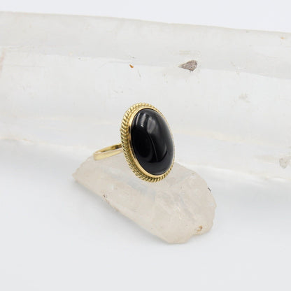 14k yellow black onyx ring