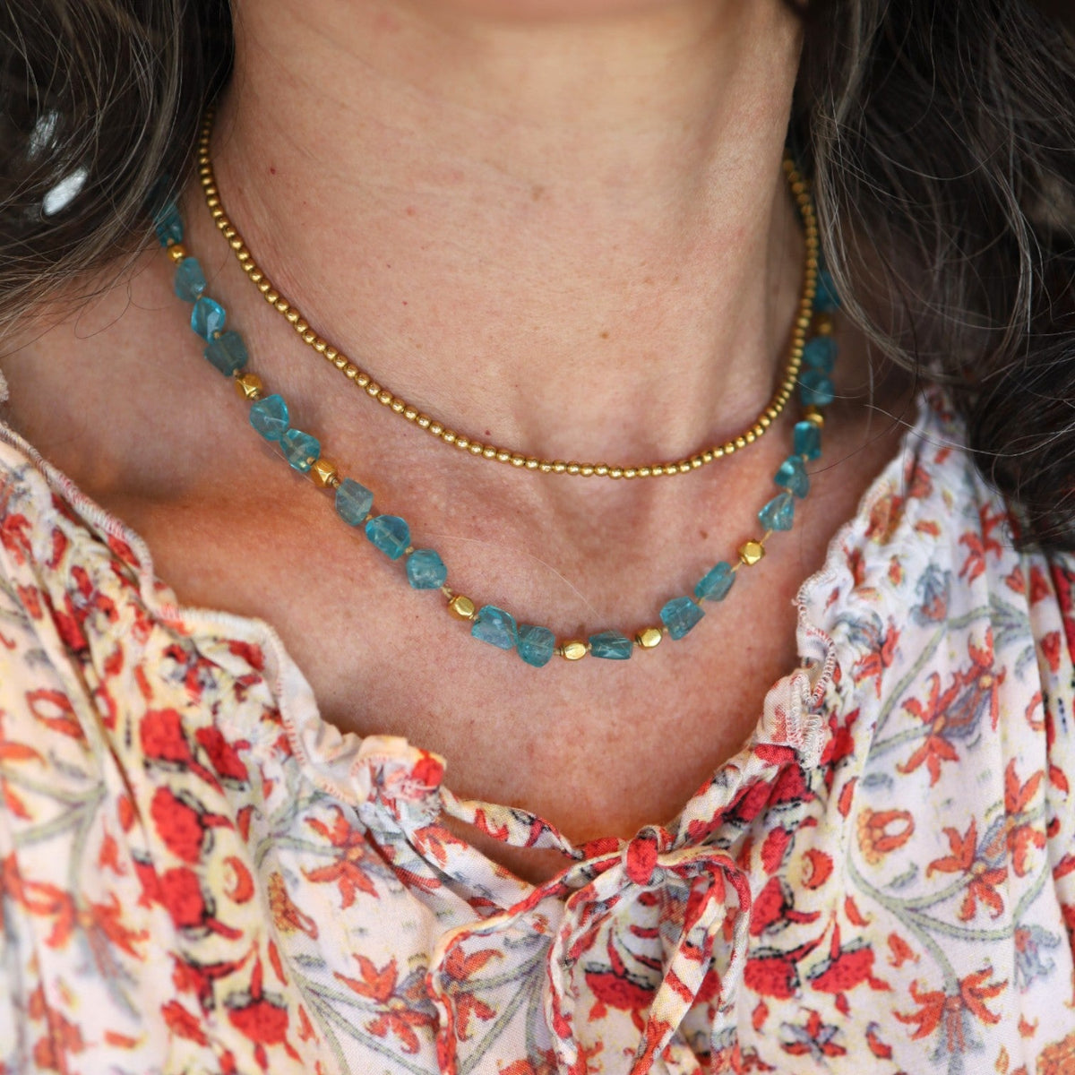 Apatite Necklace with 22K & 18K Gold Beads - Petra Star