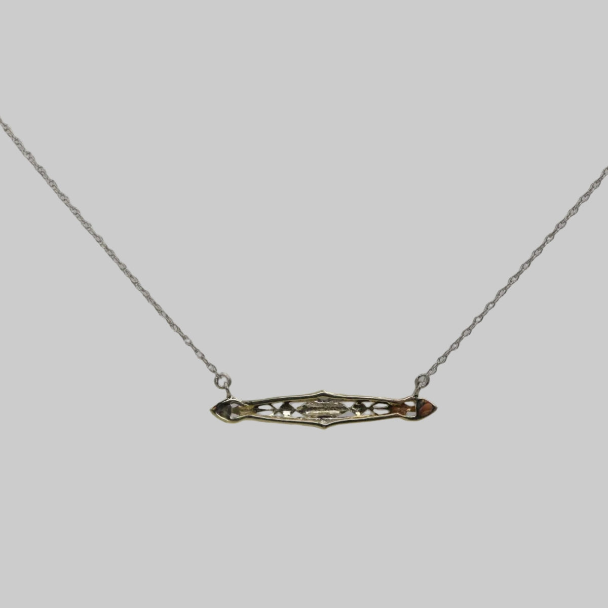 Art Deco Bar Necklace with Black Enamel in 14k White Gold - Petra Star