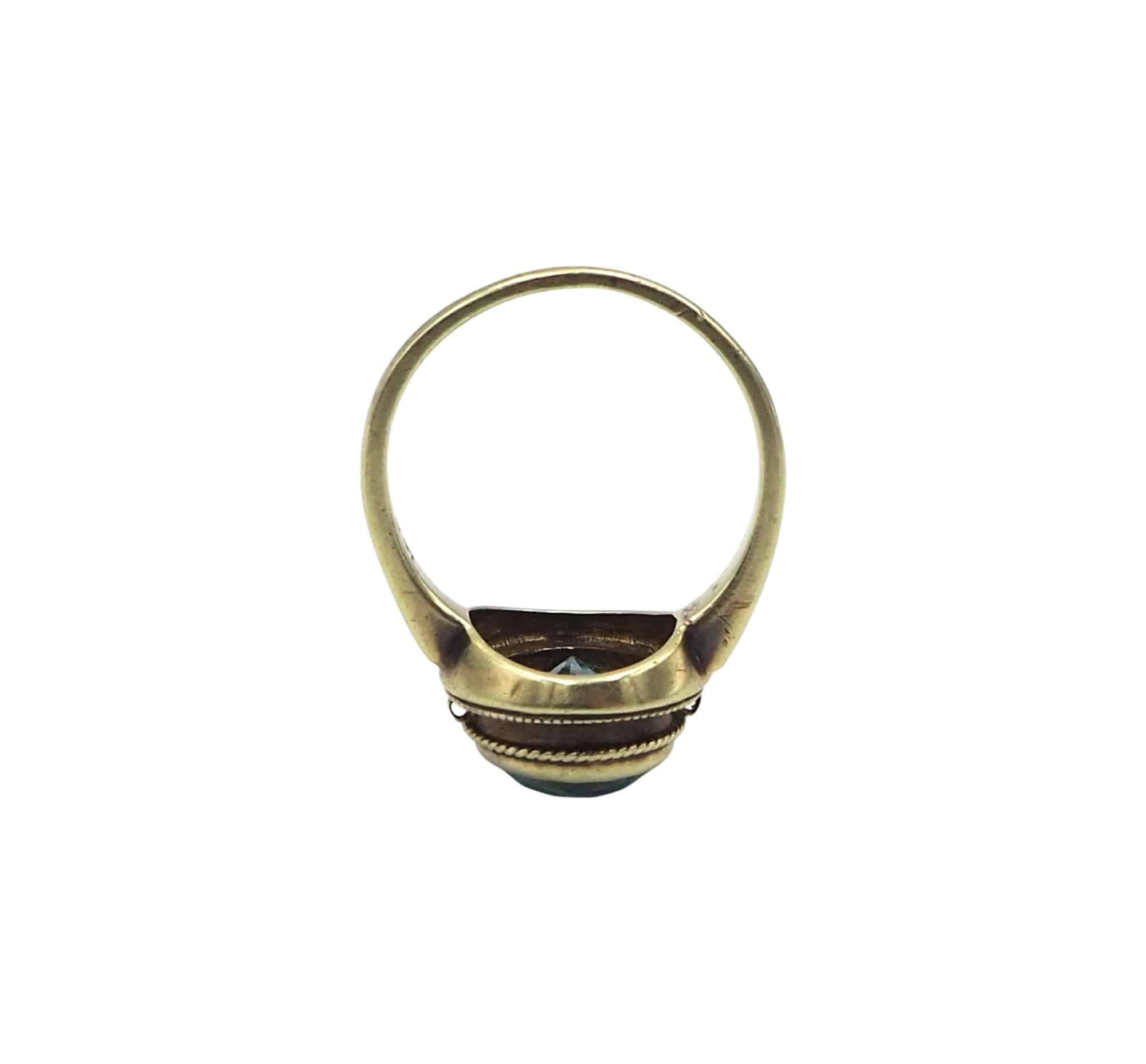 Art Deco Blue Zircon Ring in 14k Yellow Gold - Petra Star