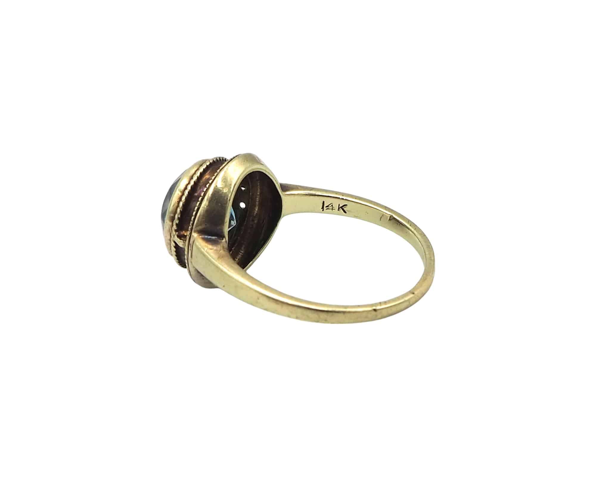 Art Deco Blue Zircon Ring in 14k Yellow Gold - Petra Star