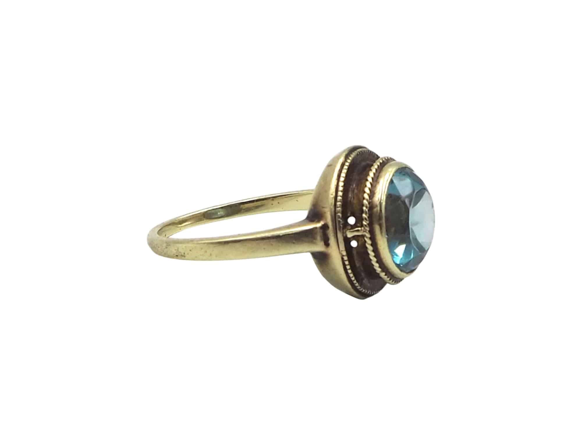 Art Deco Blue Zircon Ring in 14k Yellow Gold - Petra Star