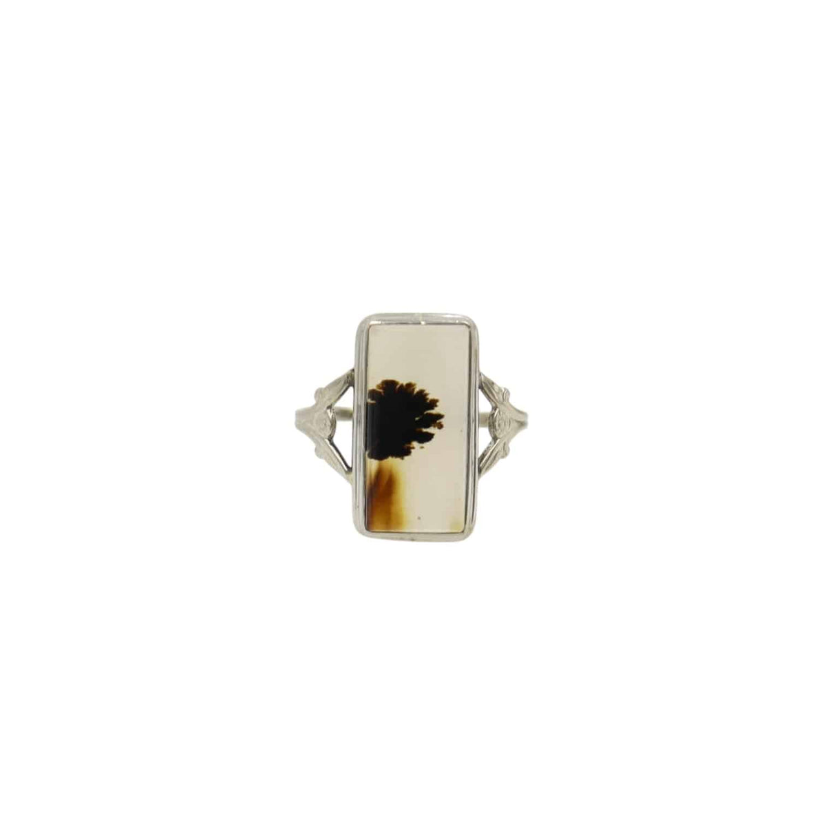 Art Deco Dendritic Agate Ring Moss Agate 10k White Gold Ring - Petra Star