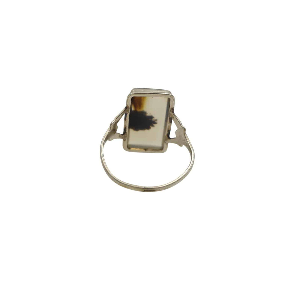 Art Deco Dendritic Agate Ring Moss Agate 10k White Gold Ring - Petra Star