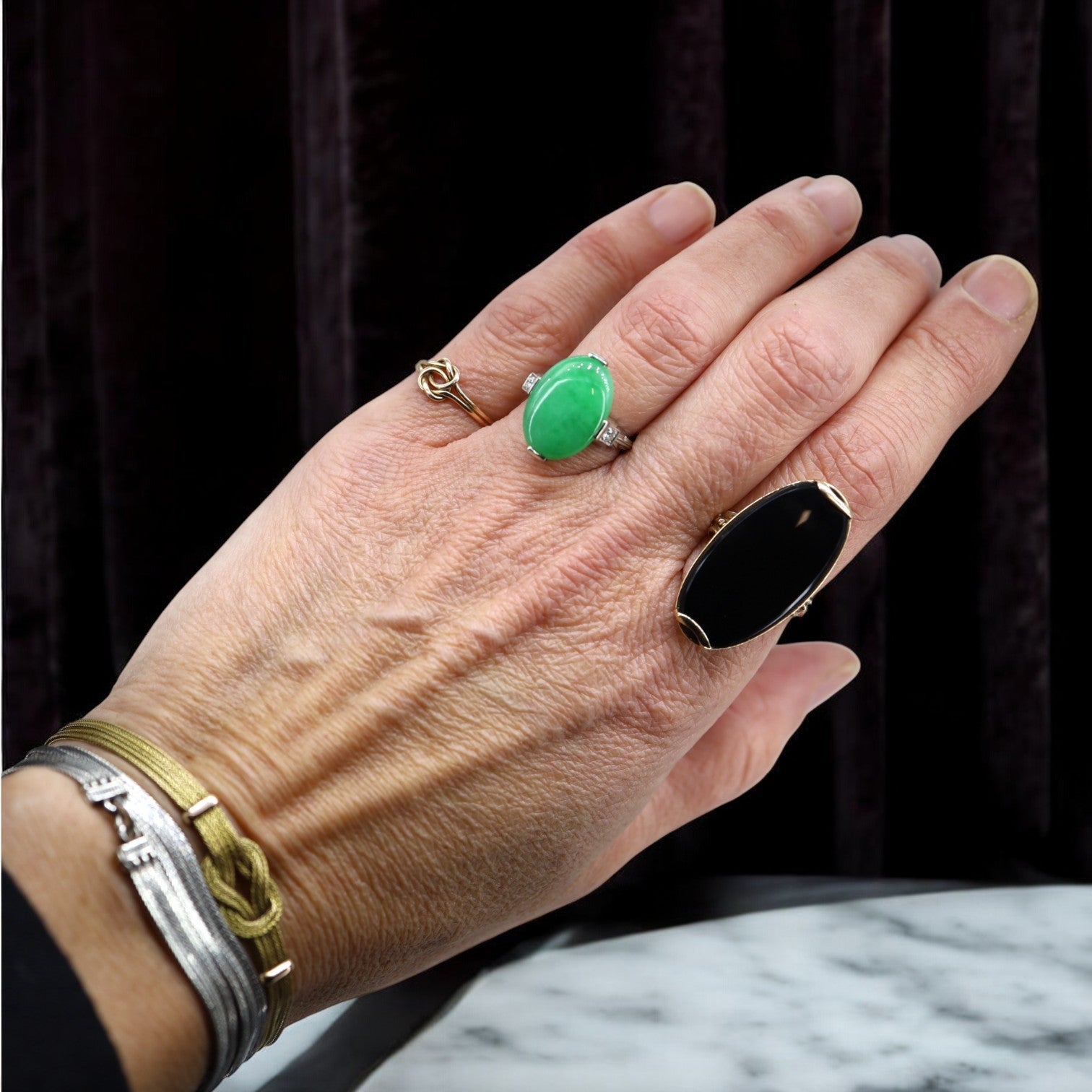 Art Deco Jade and Diamond Ring in 18k - Petra Star