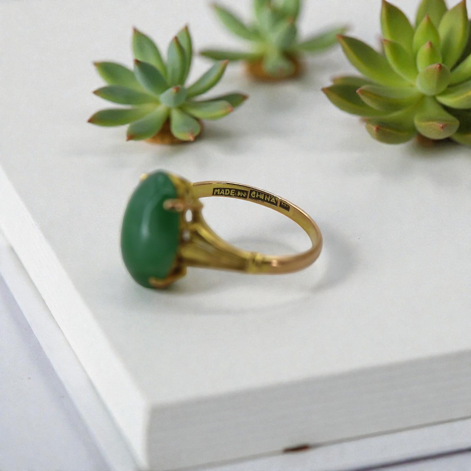 Art Deco Jade Ring in 14k Gold - Petra Star