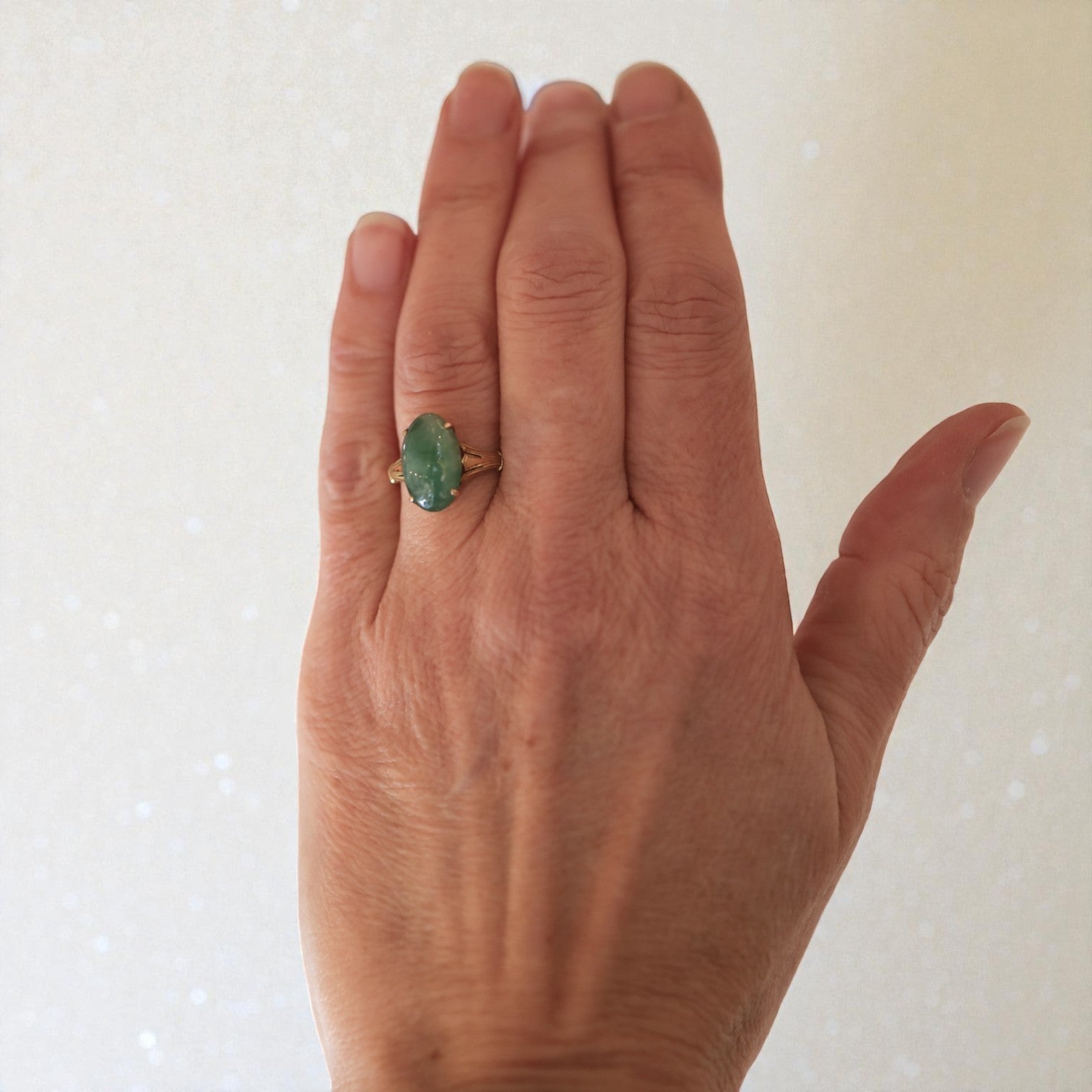 Art Deco Jade Ring in 14k Gold - Petra Star