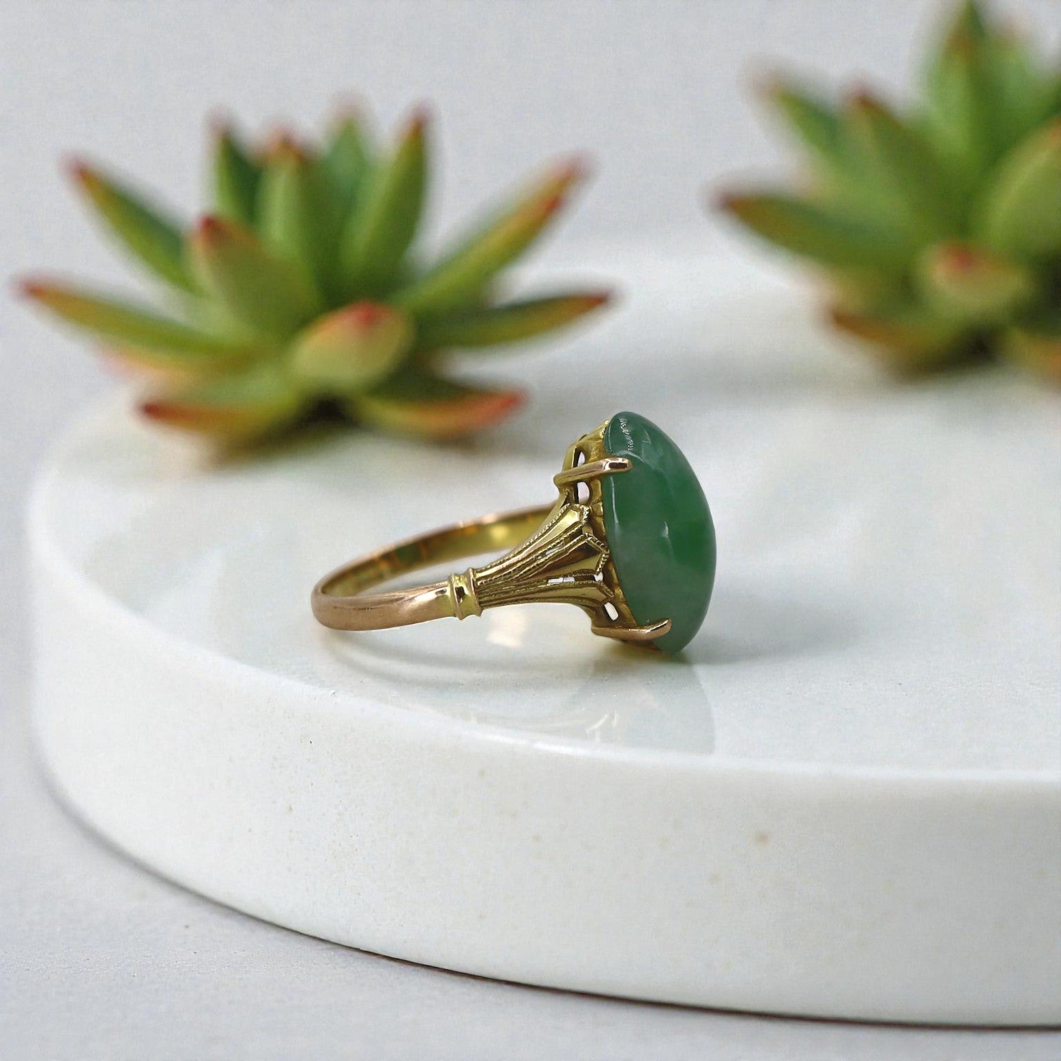 Art Deco Jade Ring in 14k Gold - Petra Star
