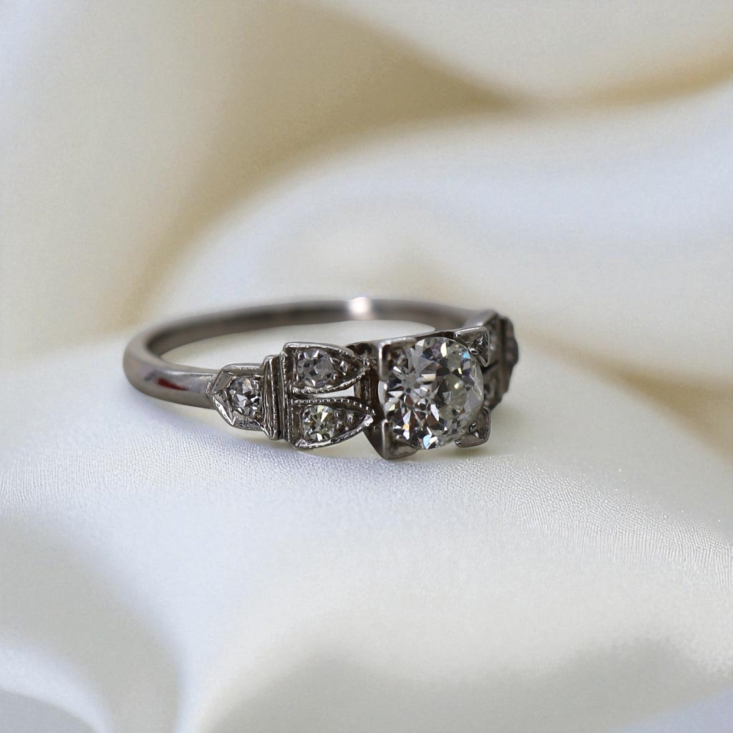 Art Deco Old European-Cut Diamond Ring in Platinum - Petra Star