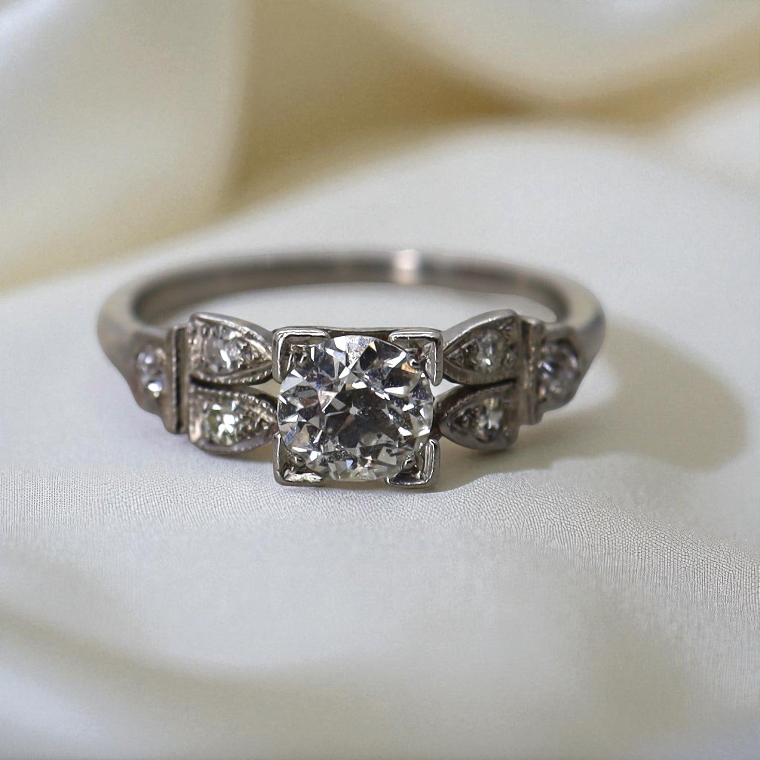 Art Deco Old European-Cut Diamond Ring in Platinum - Petra Star