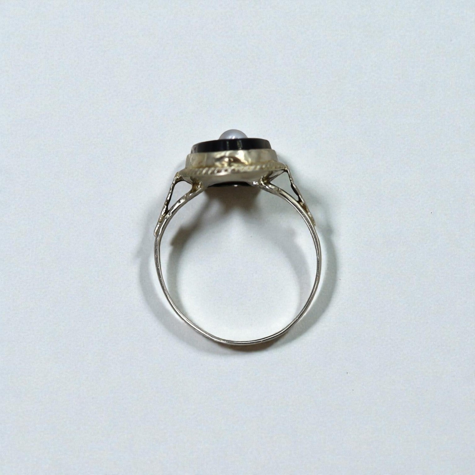 Art Deco Onyx and Pearl Ring in 14k White Gold - Petra Star
