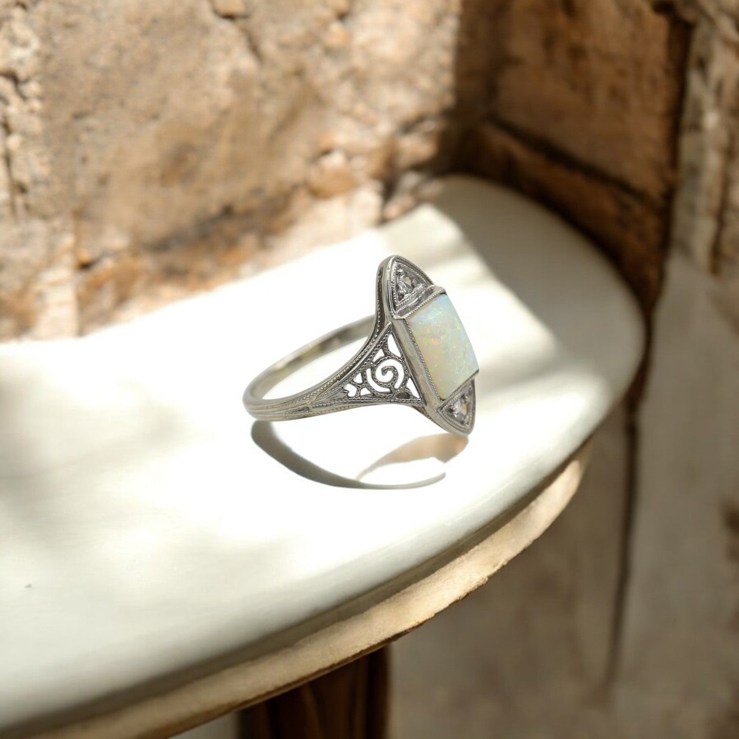 Art Deco Opal and Diamond Ring - Petra Star