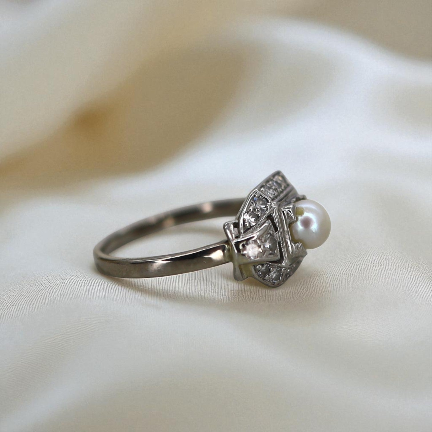 Art Deco Pearl and Diamond Ring - Petra Star