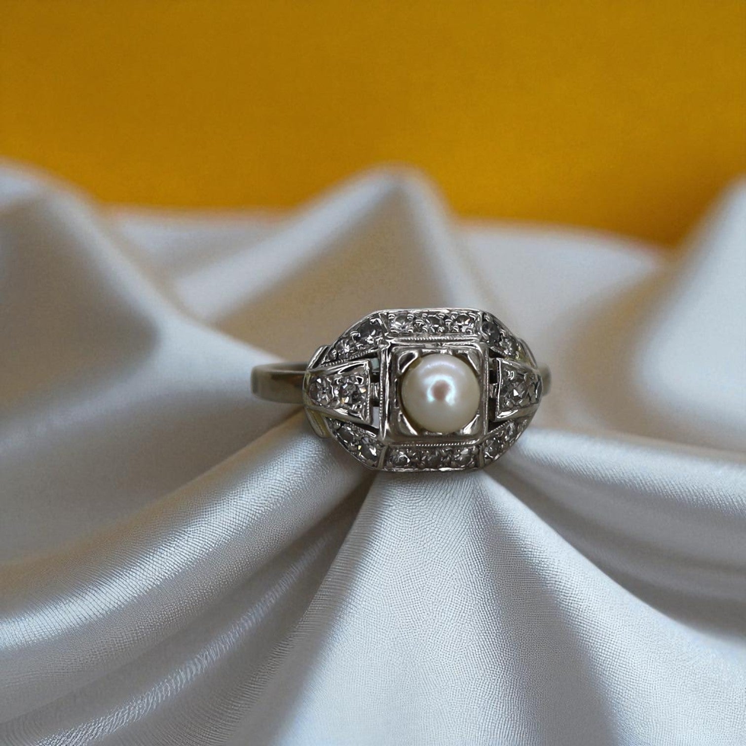 Art Deco Pearl and Diamond Ring - Petra Star