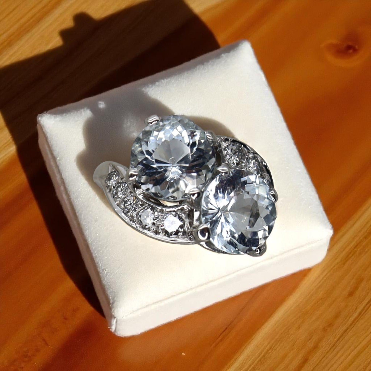 Art Deco Platinum and Diamond Aquamarine Ring - Petra Star