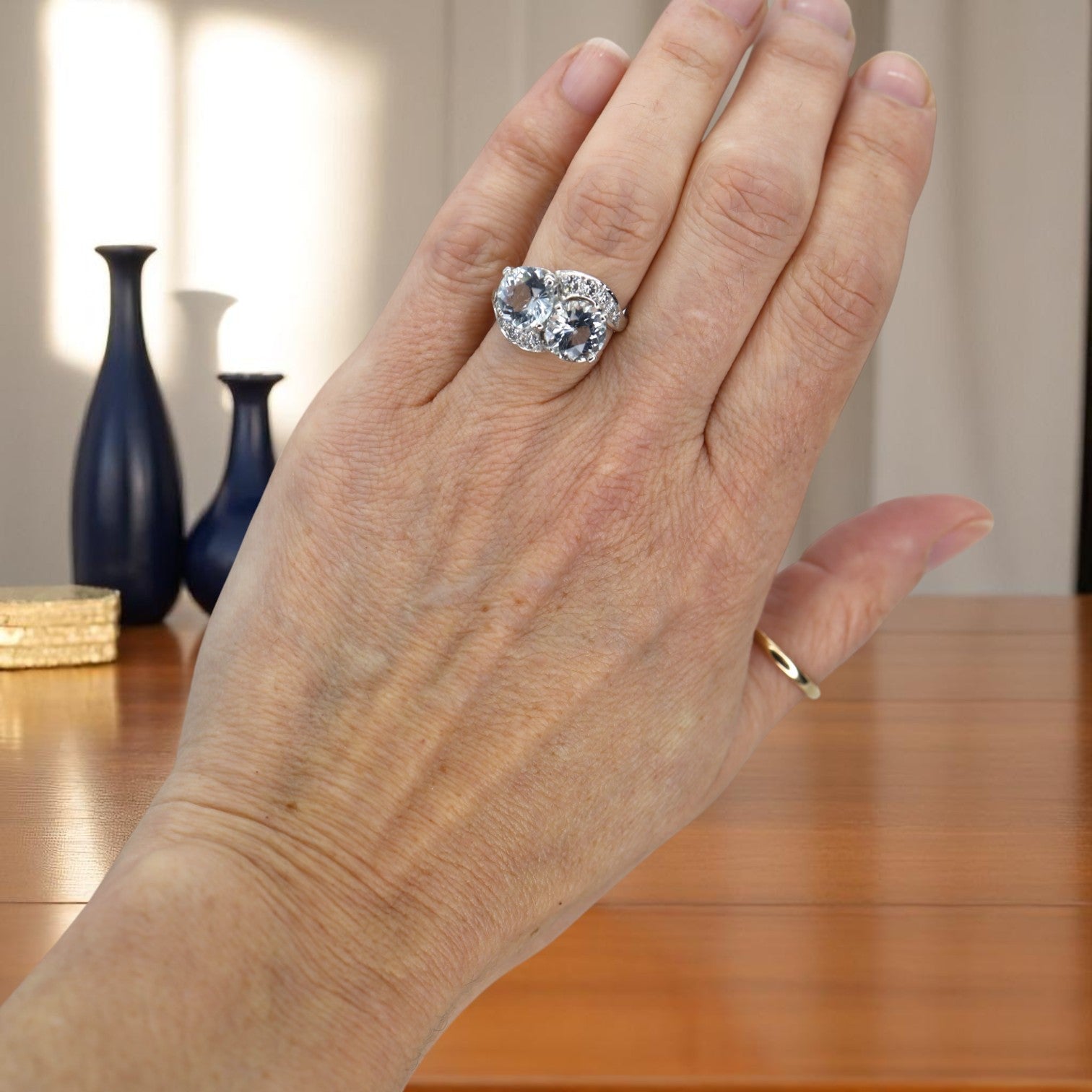 Art Deco Platinum and Diamond Aquamarine Ring - Petra Star