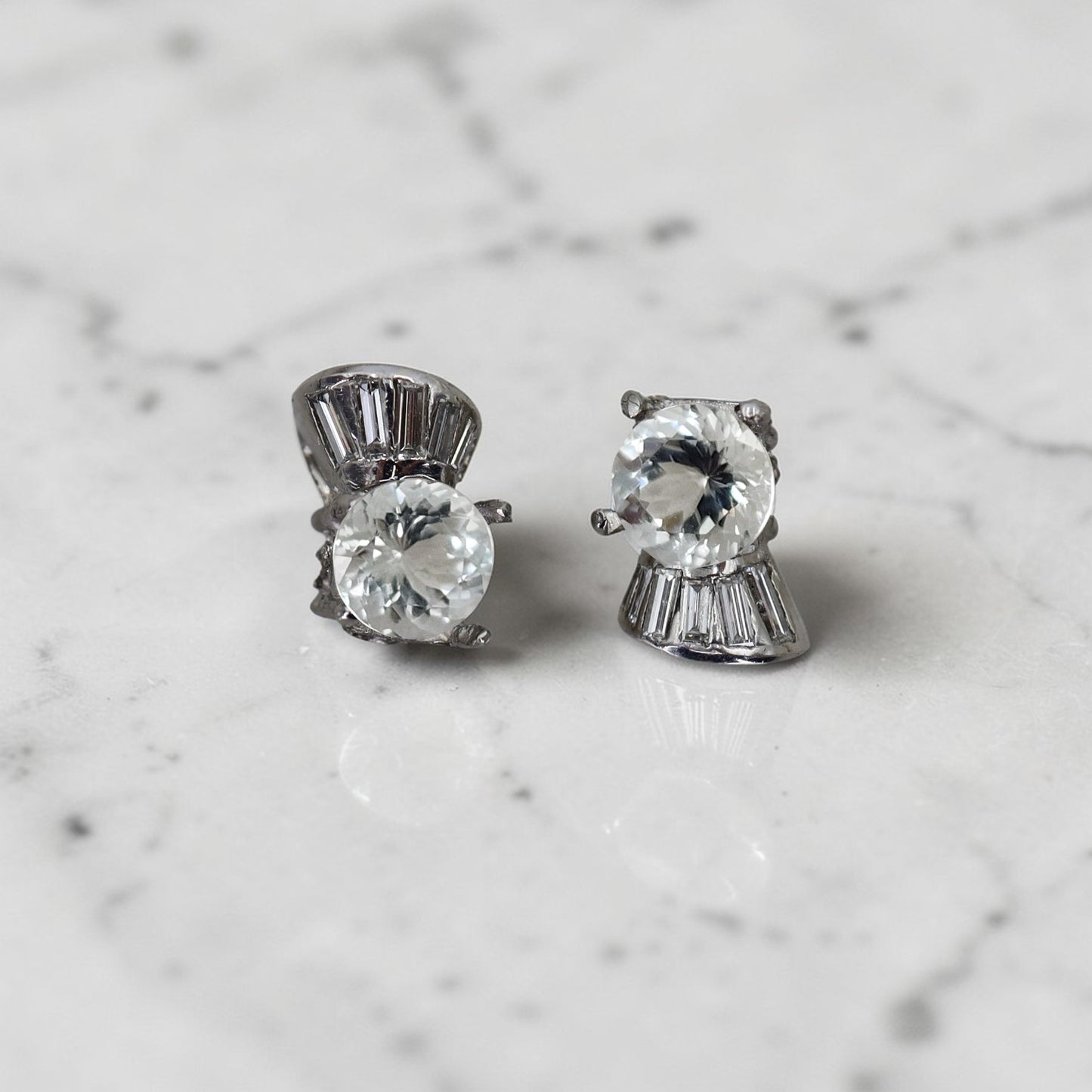 Art Deco Platinum Diamond & Aquamarine Earrings | Circa 1930 Reimagined | Petra Star