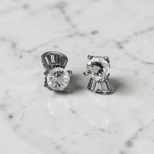 Art Deco Platinum Diamond & Aquamarine Earrings | Circa 1930 Reimagined | Petra Star