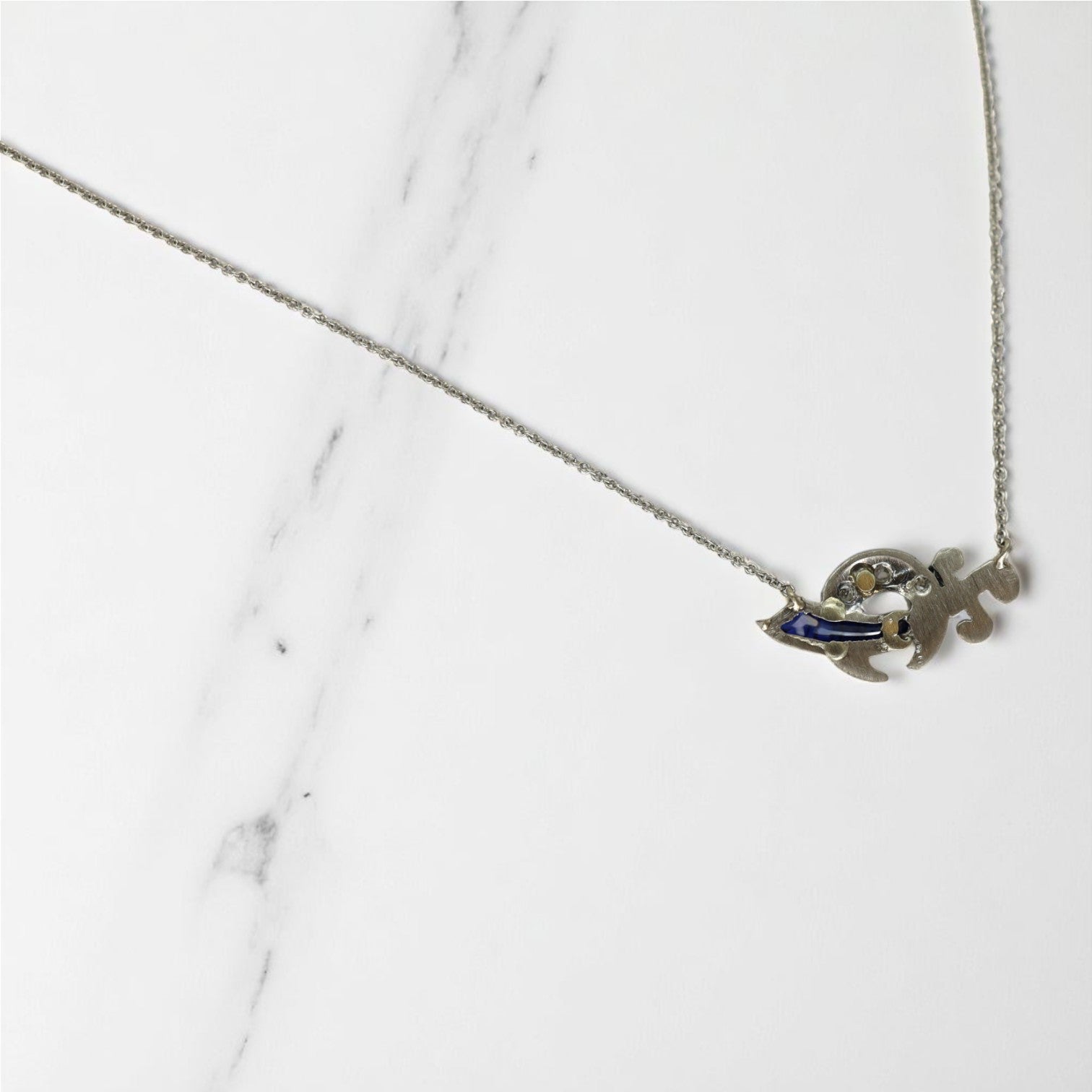 Art Deco Platinum Diamond and Sapphire Necklace - Petra Star