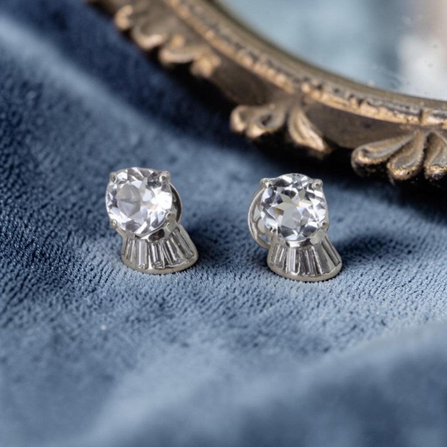 Art Deco Platinum Diamond & Aquamarine Earrings | Circa 1930 Reimagined | Petra Star - Petra Star