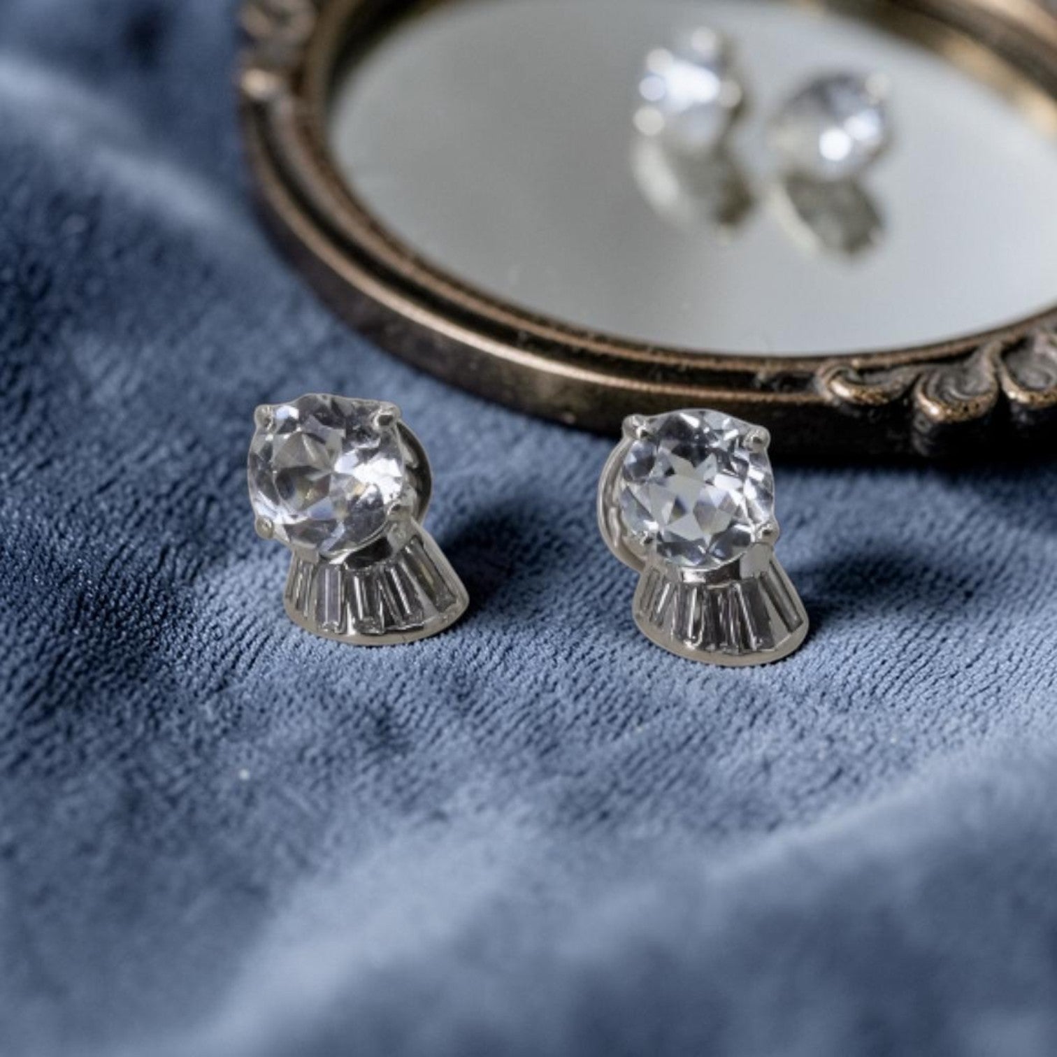 Art Deco Platinum Diamond & Aquamarine Earrings | Circa 1930 Reimagined | Petra Star - Petra Star