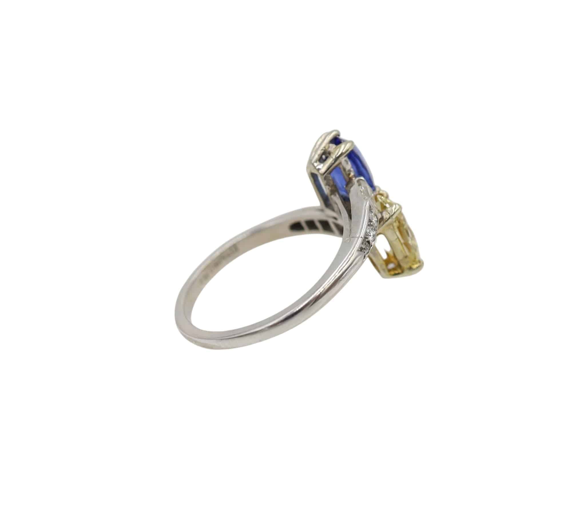 Art Deco Platinum Toi et Moi Ring – Marquise Fancy Yellow Diamond & Blue Sapphire | Petra Star - Petra Star