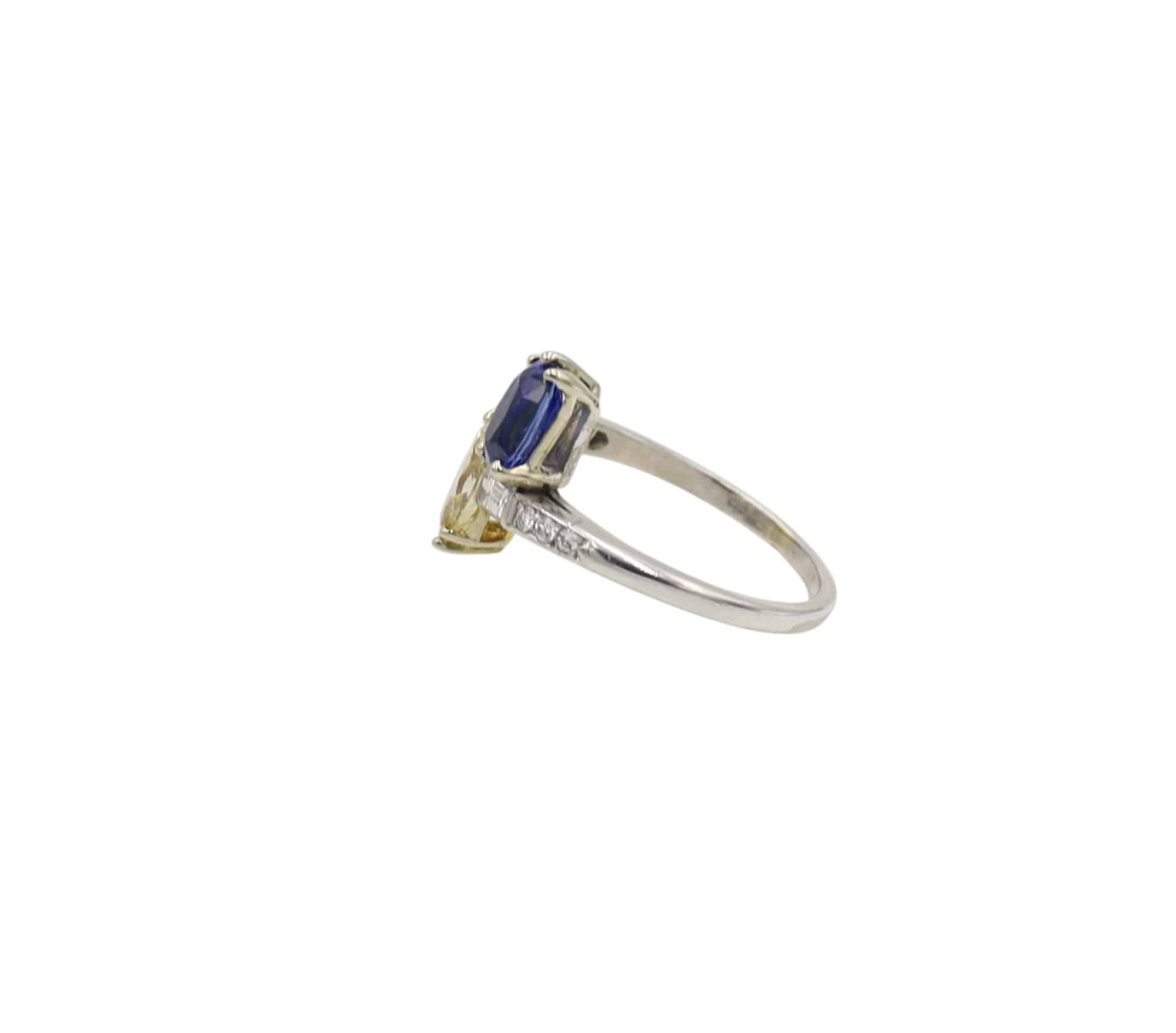Art Deco Platinum Toi et Moi Ring – Marquise Fancy Yellow Diamond & Blue Sapphire | Petra Star - Petra Star