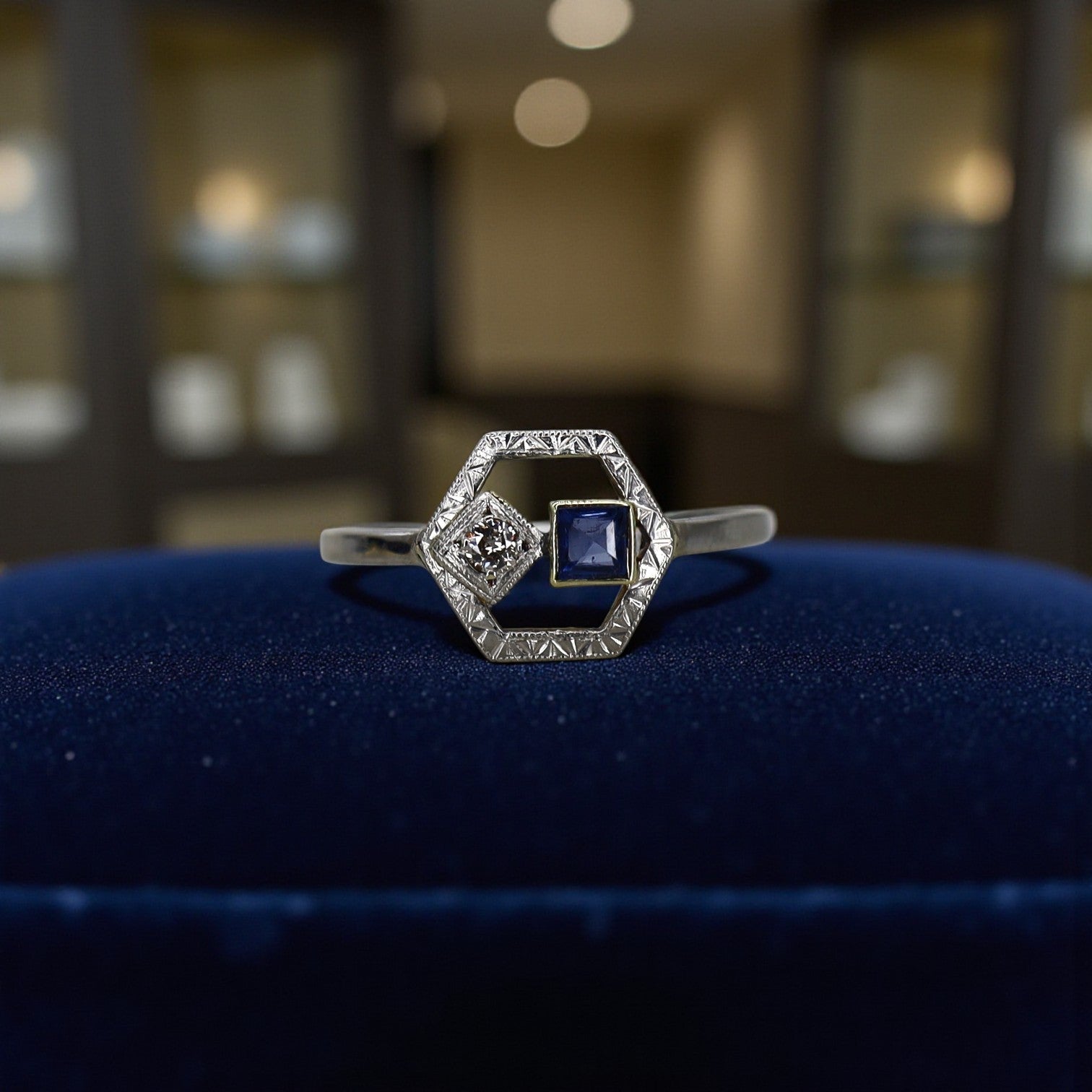 Art Deco Sapphire and Diamond Ring in Platinum - Petra Star