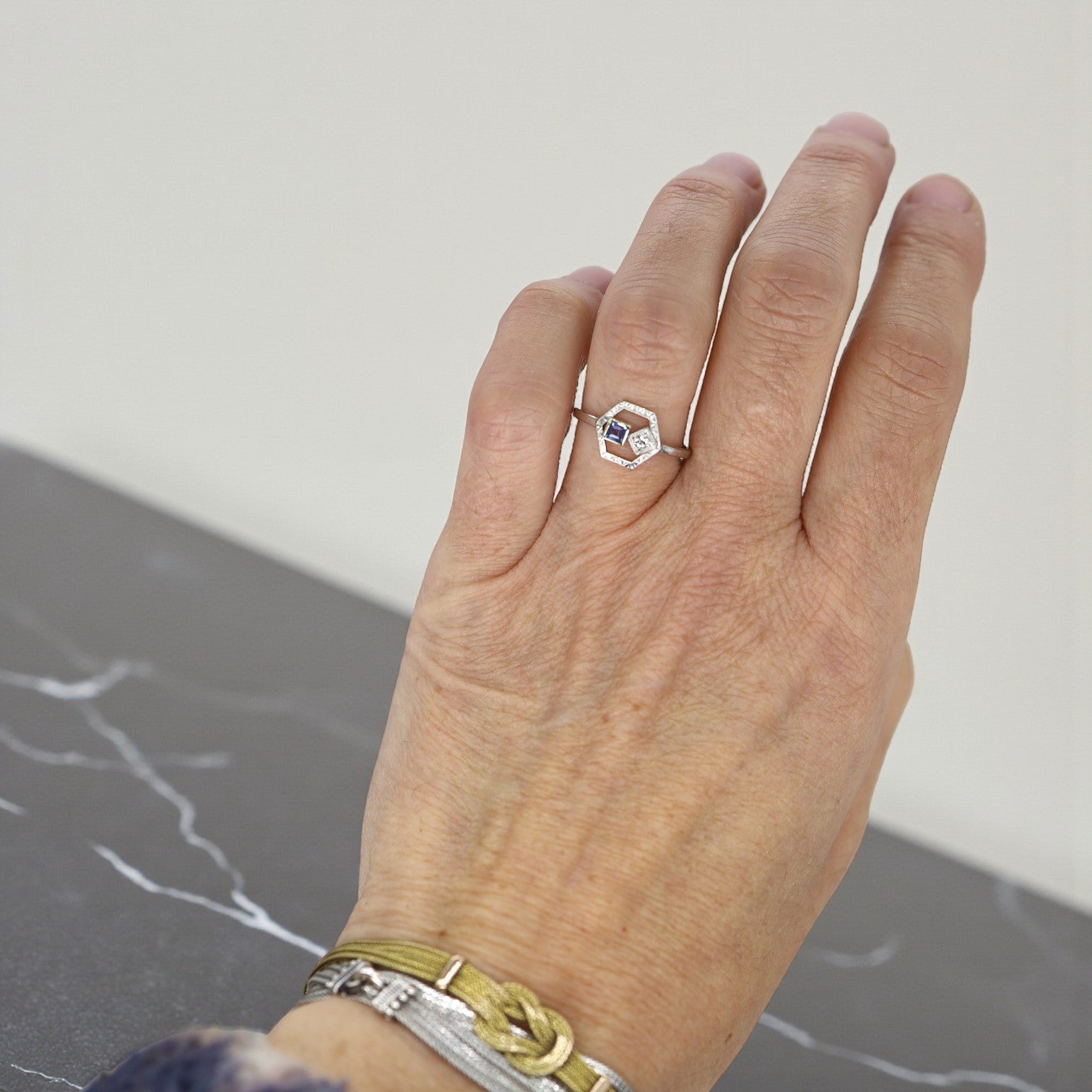Art Deco Sapphire and Diamond Ring in Platinum - Petra Star