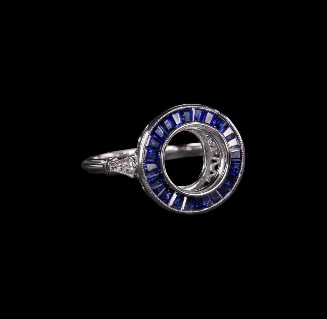 Art Deco-Style Sapphire Halo Engagement Ring - Petra Star