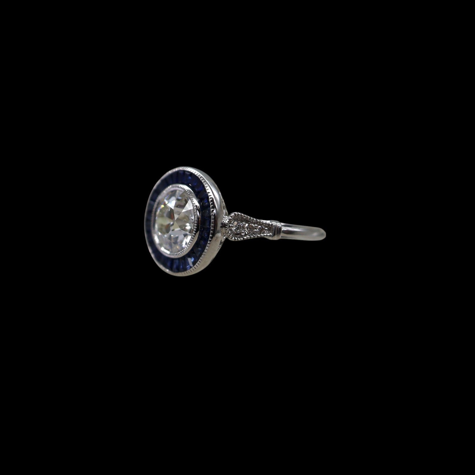 Art Deco-Style Sapphire Halo Engagement Ring - Petra Star
