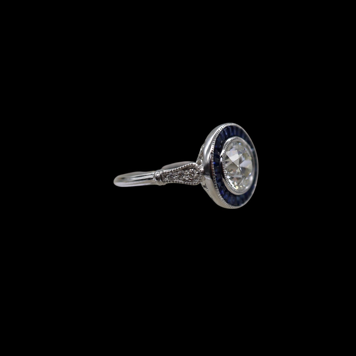 Art Deco-Style Sapphire Halo Engagement Ring - Petra Star