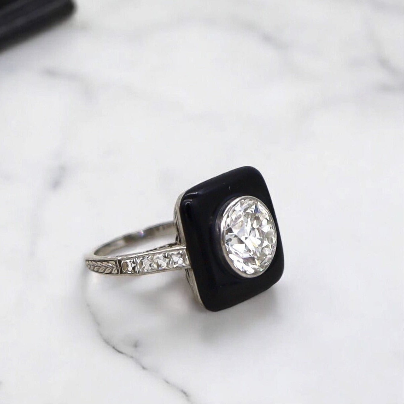 Art Deco Tiffany & Co. Onyx and Diamond Ring in Platinum - Petra Star