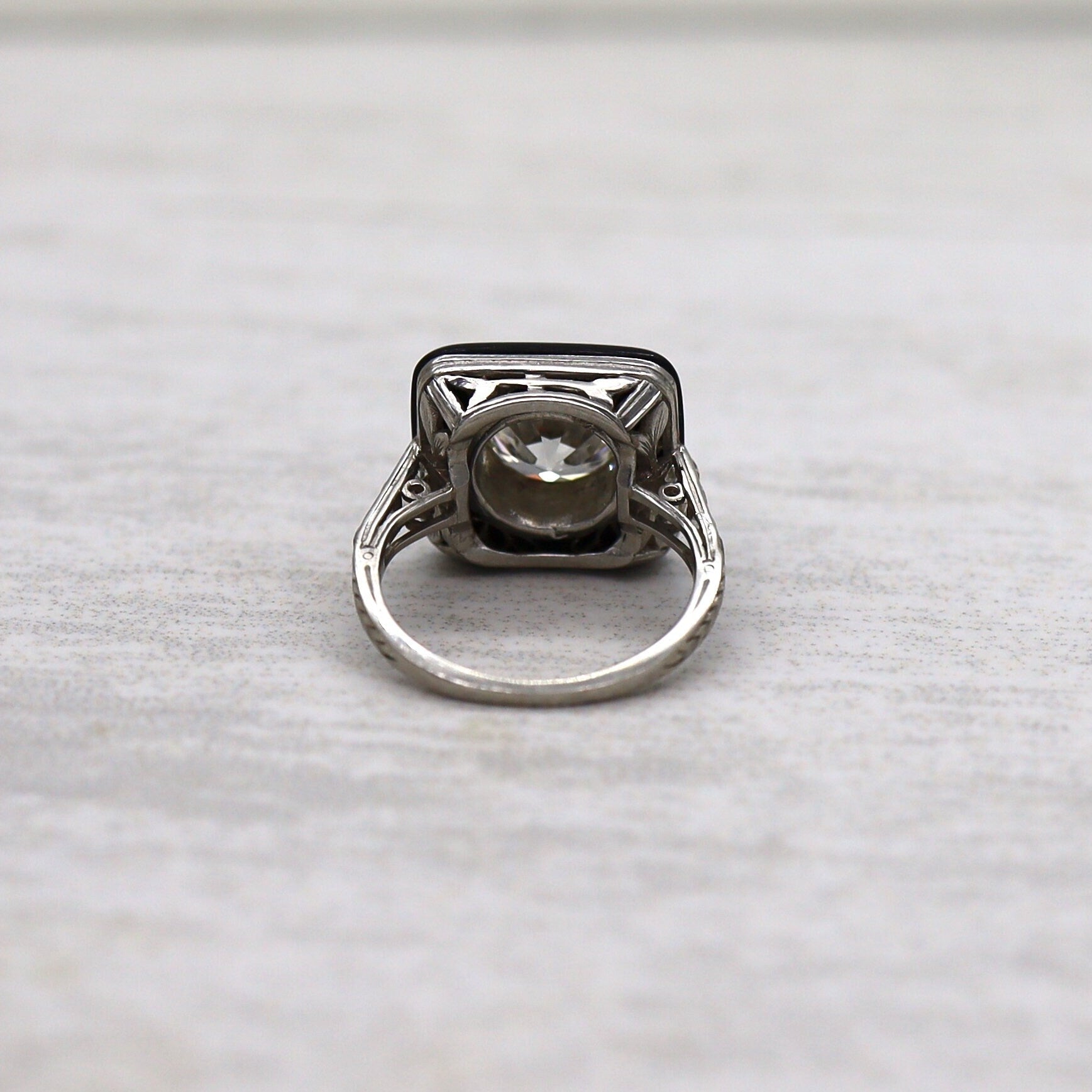 Art Deco Tiffany & Co. Onyx and Diamond Ring in Platinum - Petra Star