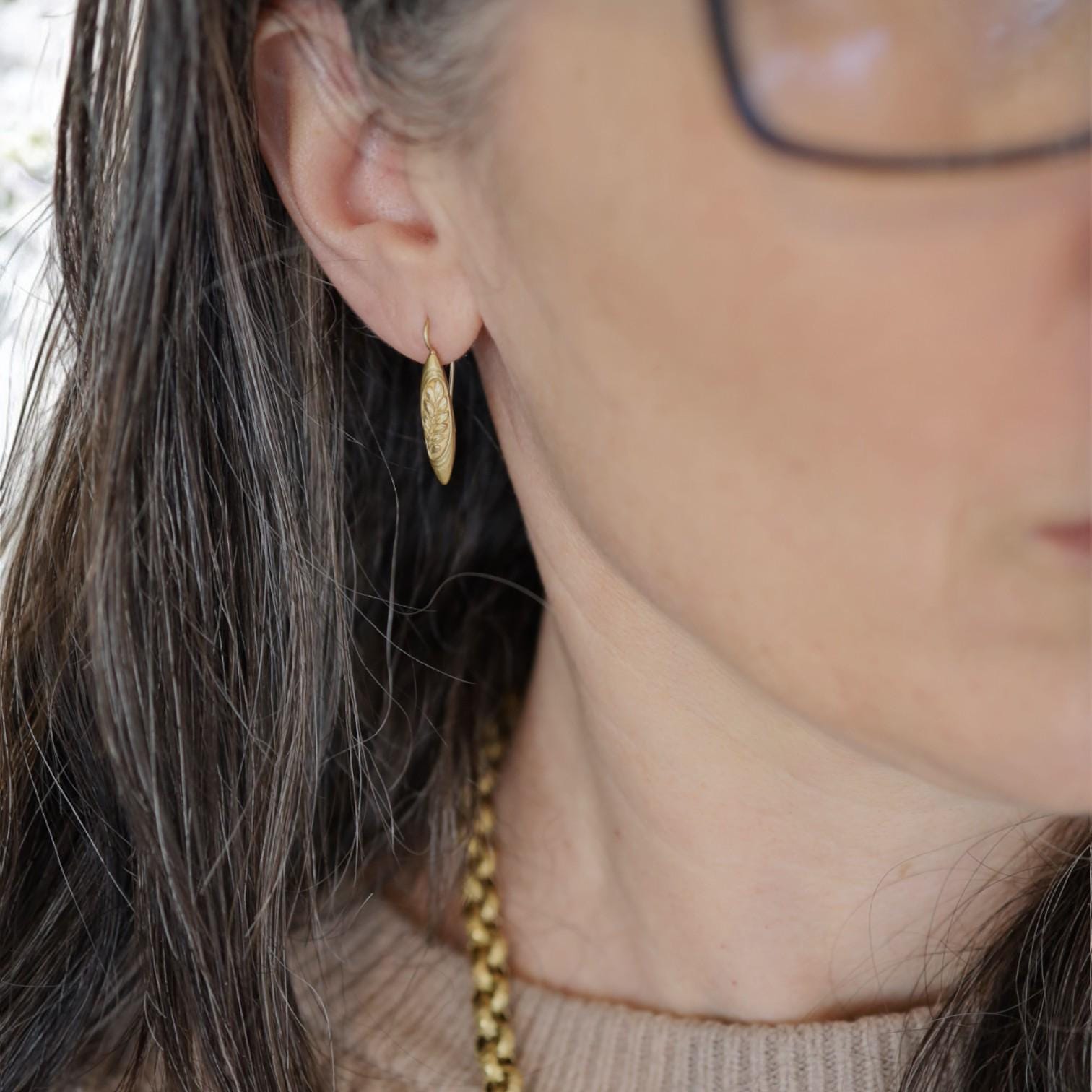 Art Nouveau 18k Yellow Gold Drop Earrings - Petra Star