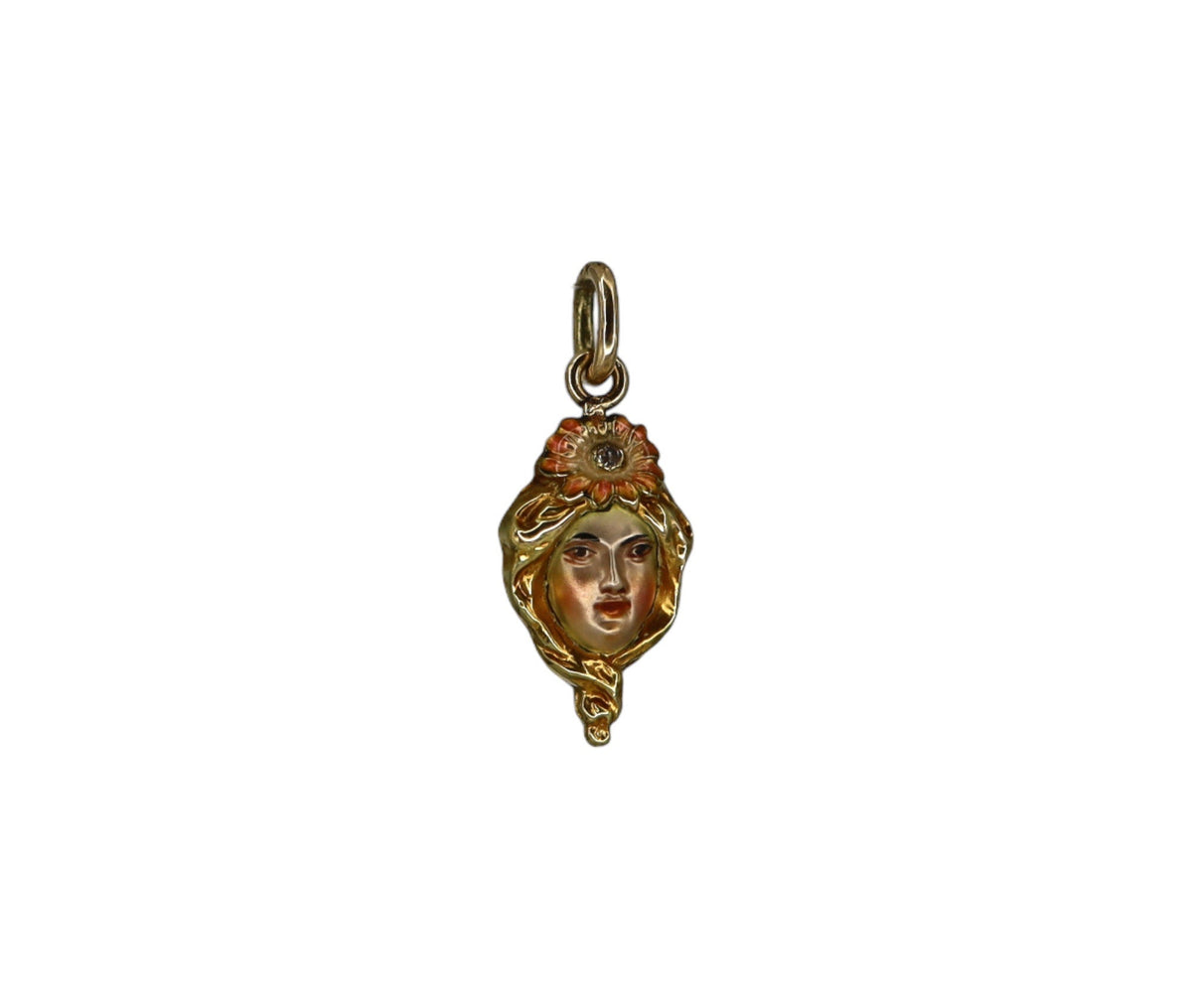 Art Nouveau Charm Enamel Woman Pendant - Petra Star