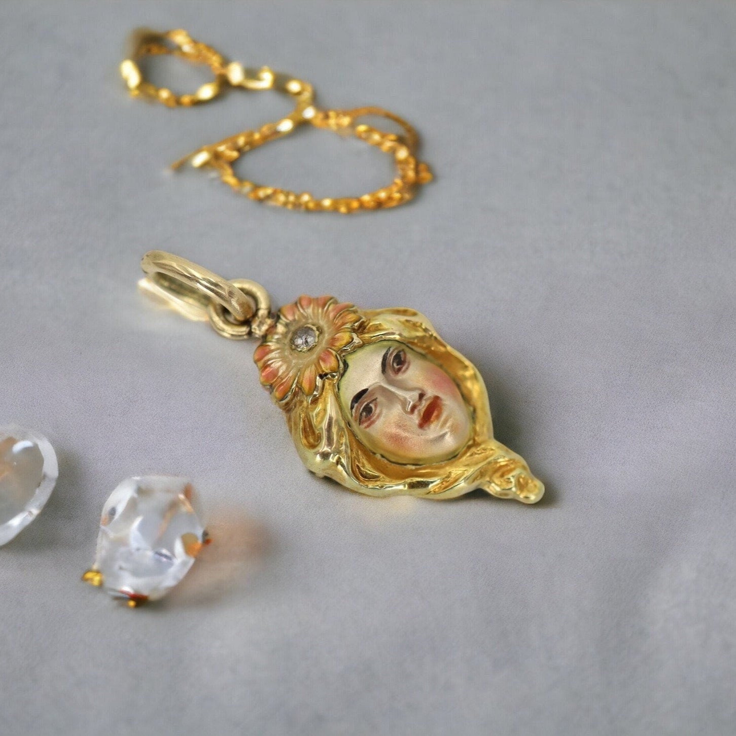 Art Nouveau Charm Enamel Woman Pendant - Petra Star
