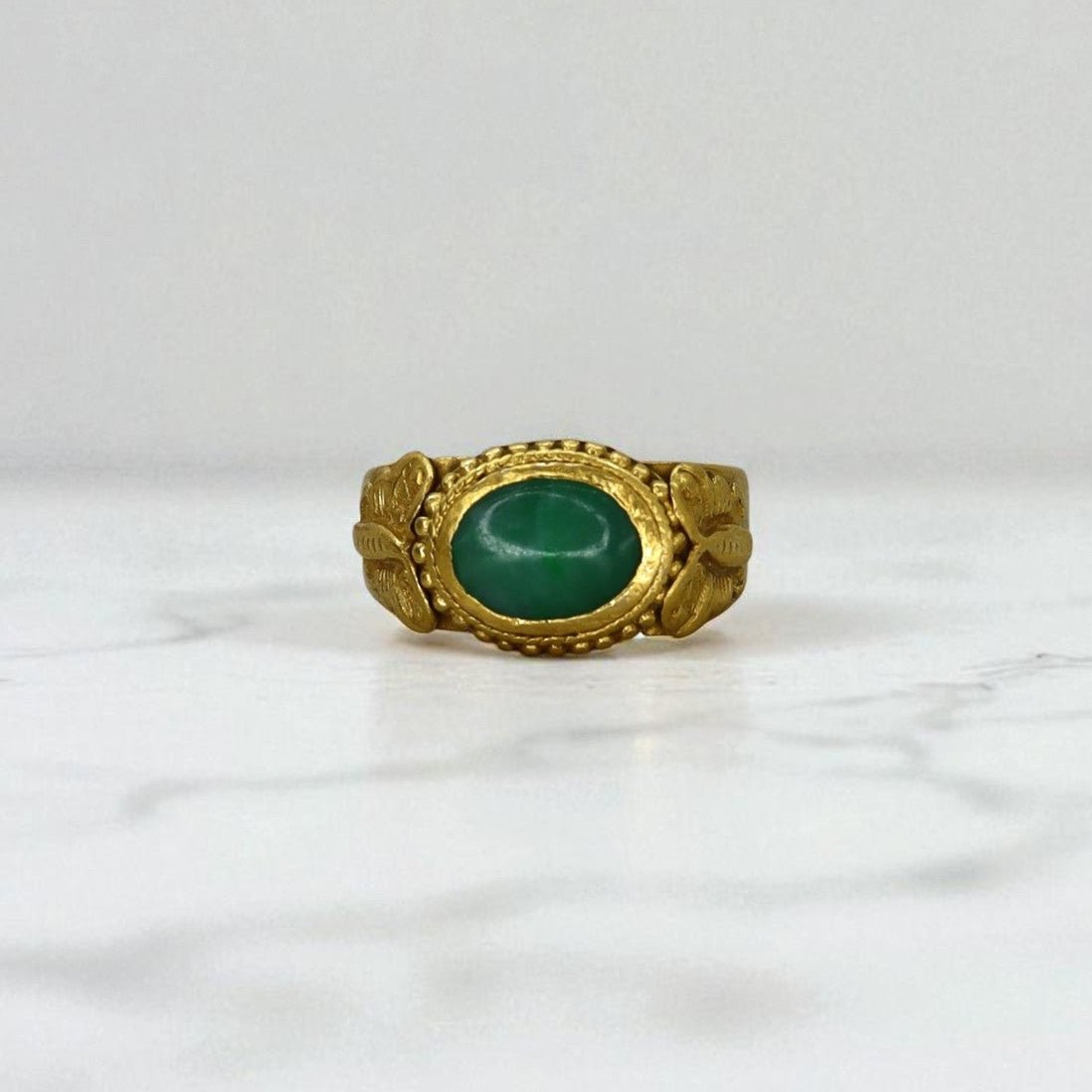 Art Nouveau Chinese Jade Saddle Ring 22K with Butterfly - Petra Star