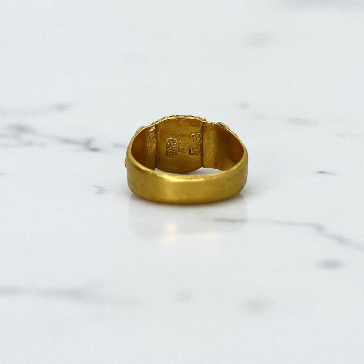 Art Nouveau Chinese Jade Saddle Ring 22K with Butterfly - Petra Star
