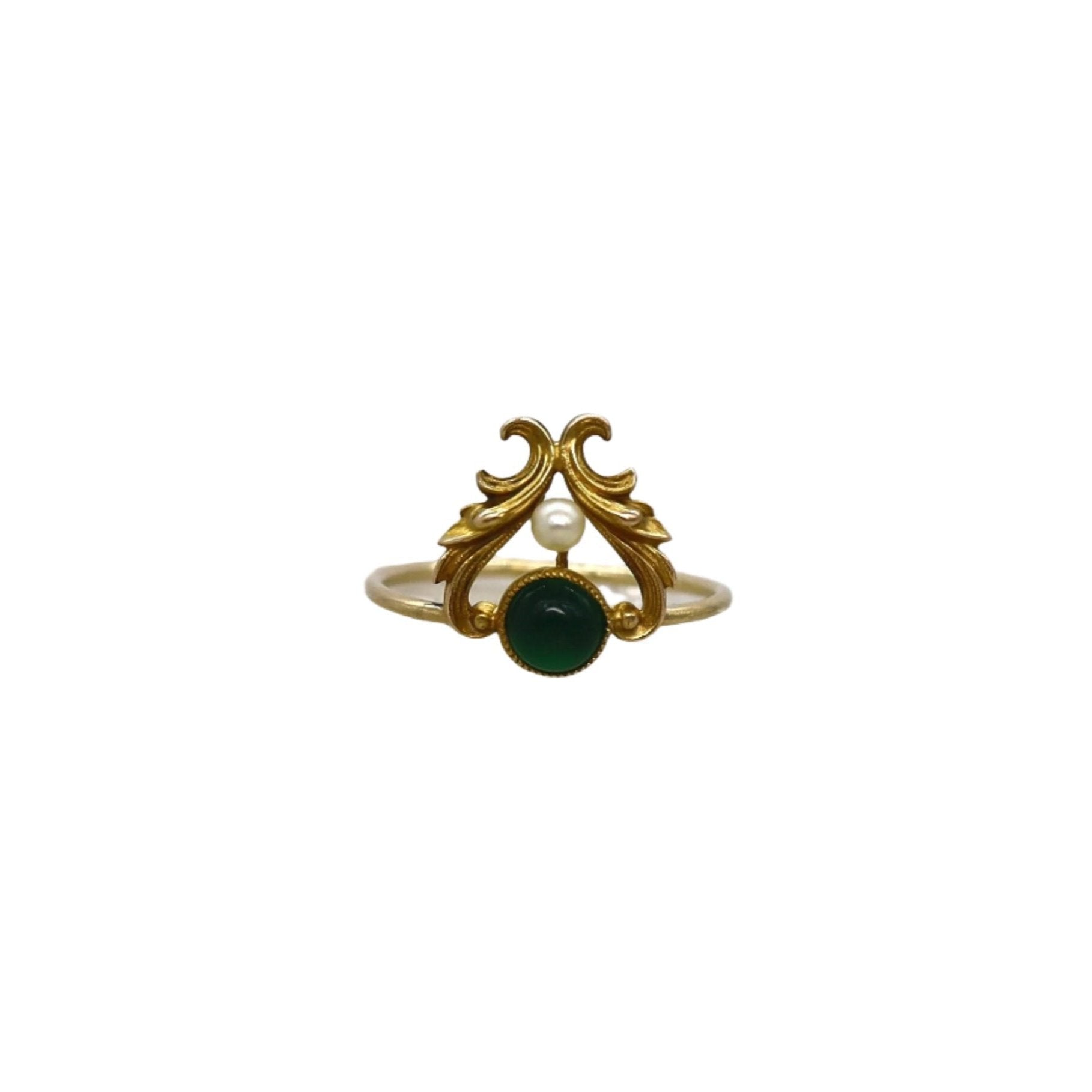 Art Nouveau Chrysoprase & Pearl Ring - Petra Star