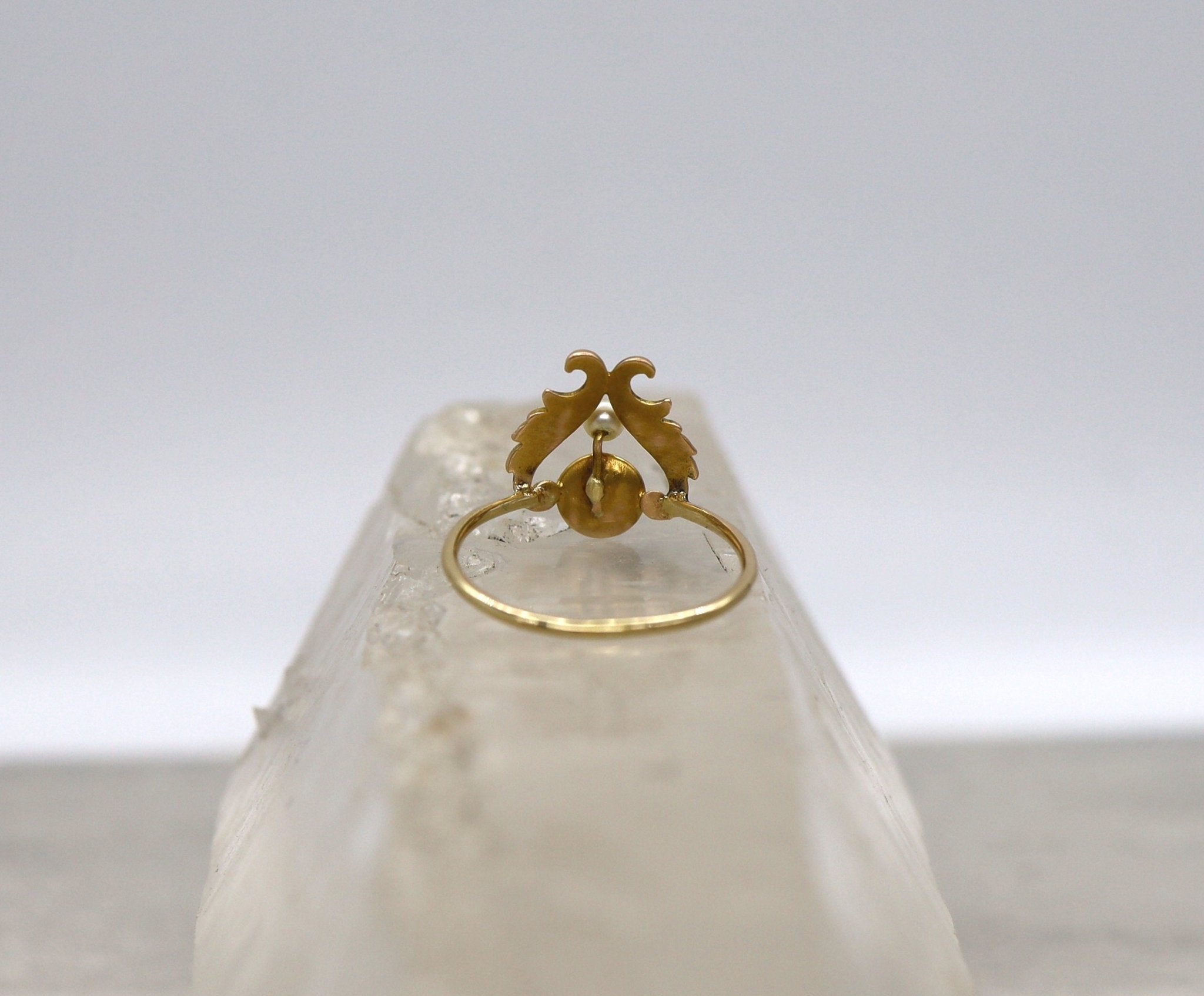 Art Nouveau Chrysoprase & Pearl Ring - Petra Star